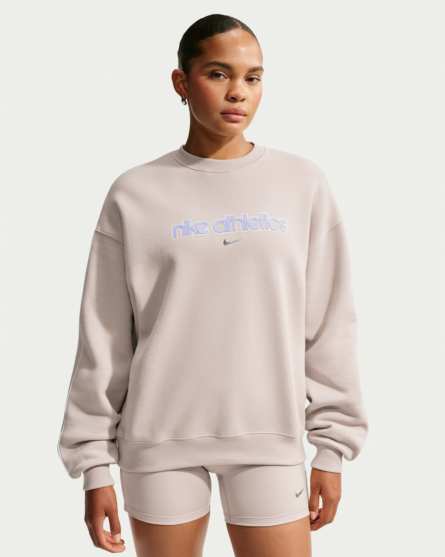 Dámská volná středně silná mikina Nike Studio Fleece s kulatým výstřihem - Cream II