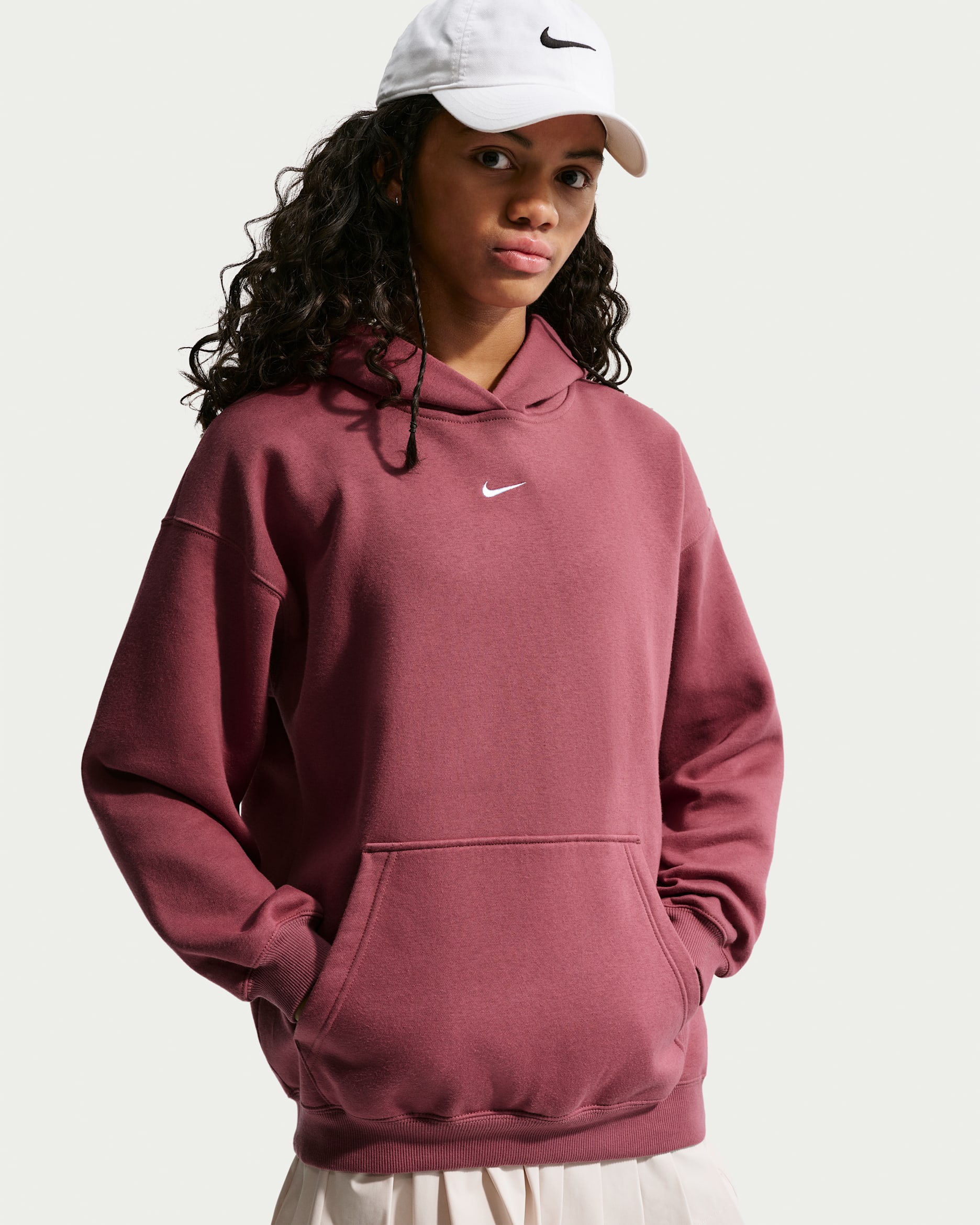 Nike Sportswear Studio Fleece Girls' Oversized Pullover Hoodie - Pink Smoke/White