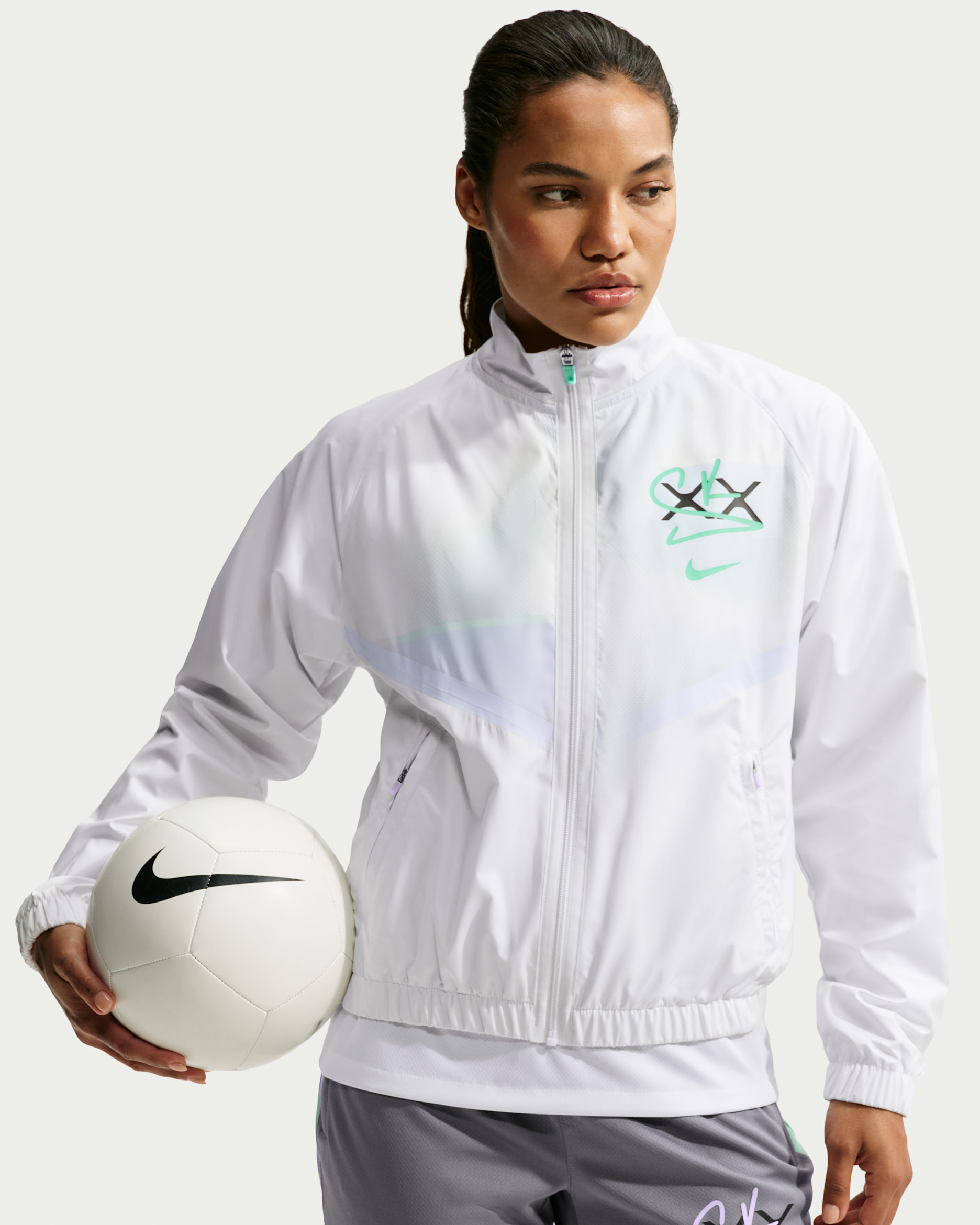 Sam Kerr Women's Nike Football Anthem Jacket - Summit White/Football Grey/Green Glow