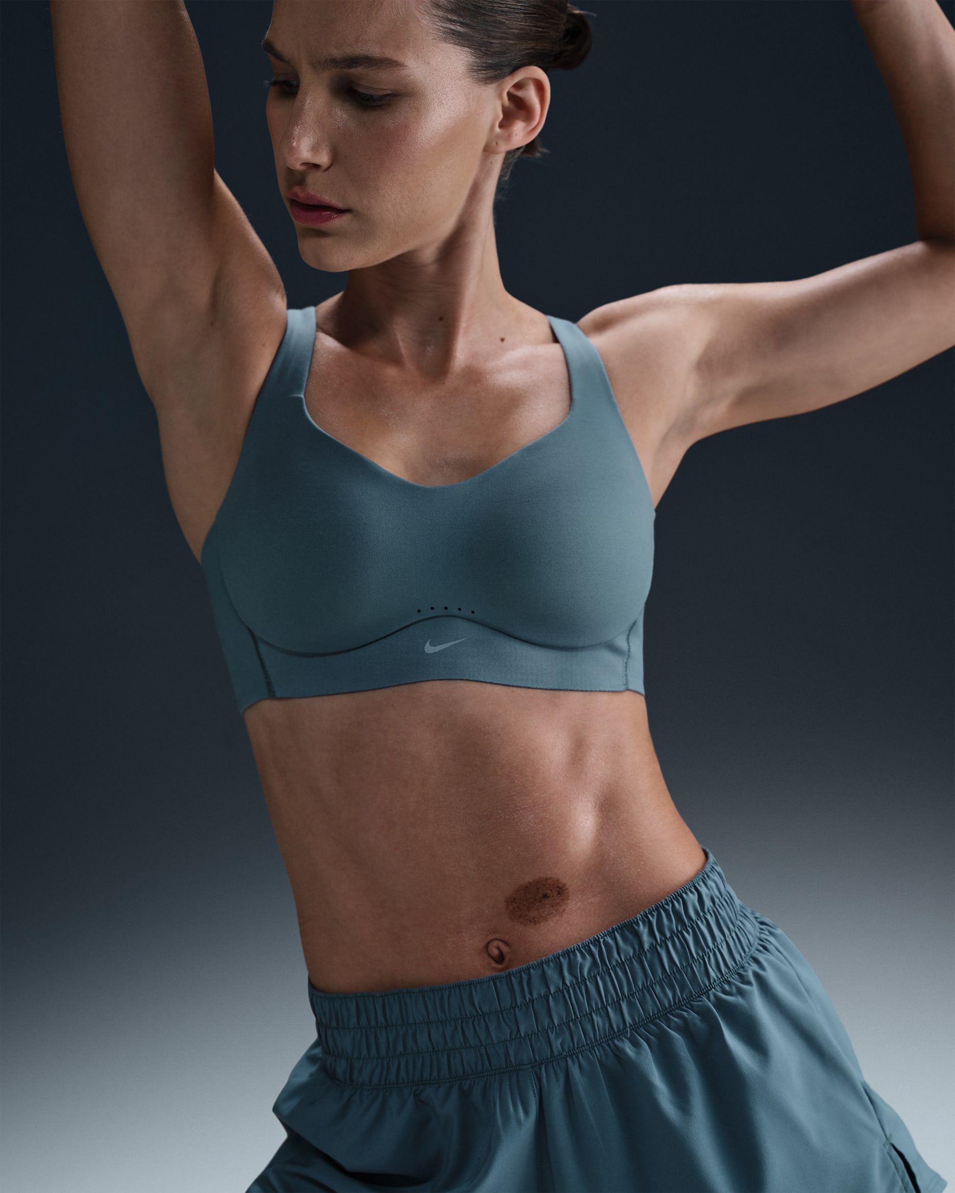 Nike Alate High Support Women's Padded Convertible Sports Bra - Smokey Blue/White