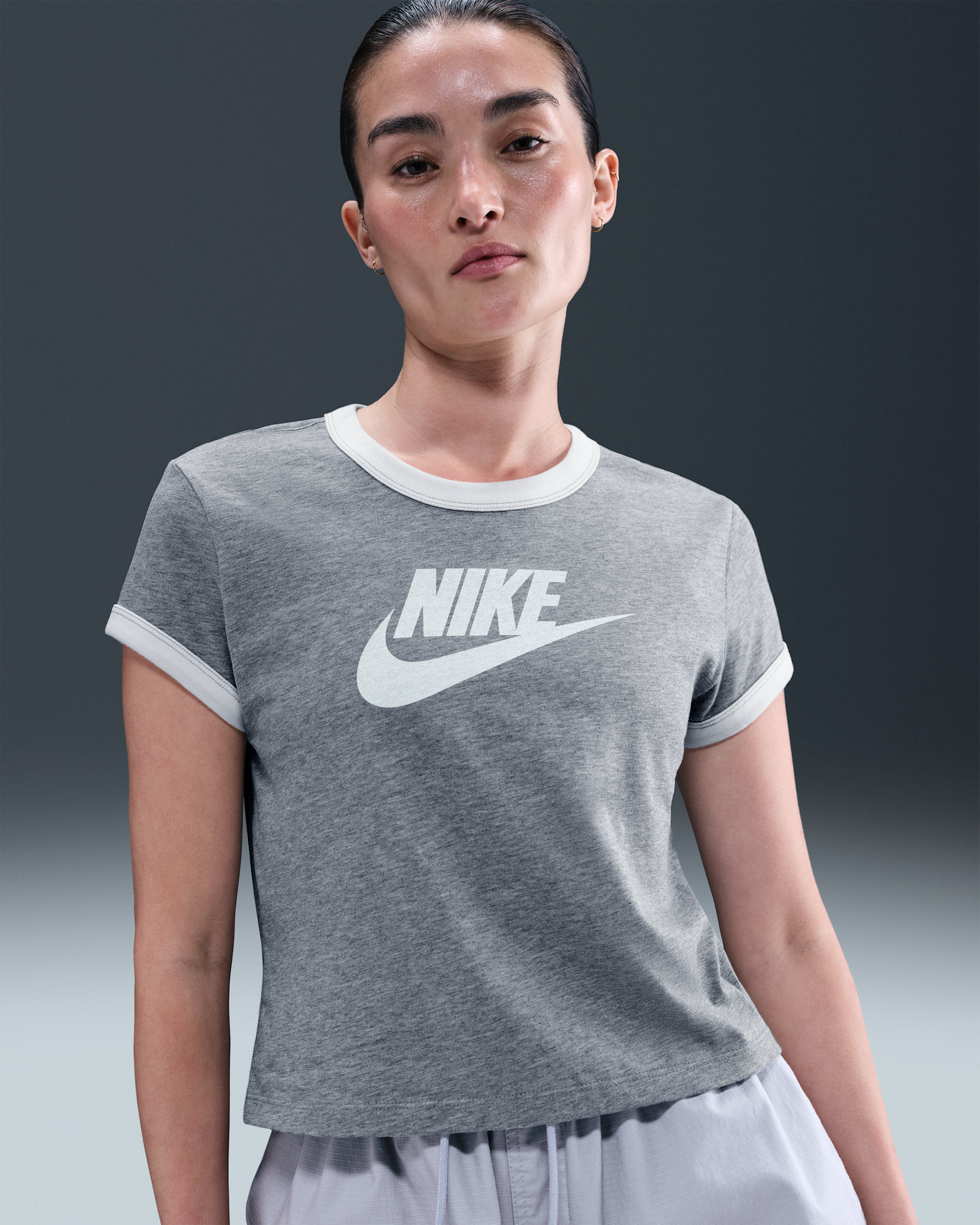 Nike Sportswear Women's Short-Sleeve Ringer T-Shirt - Dark Grey Heather/White