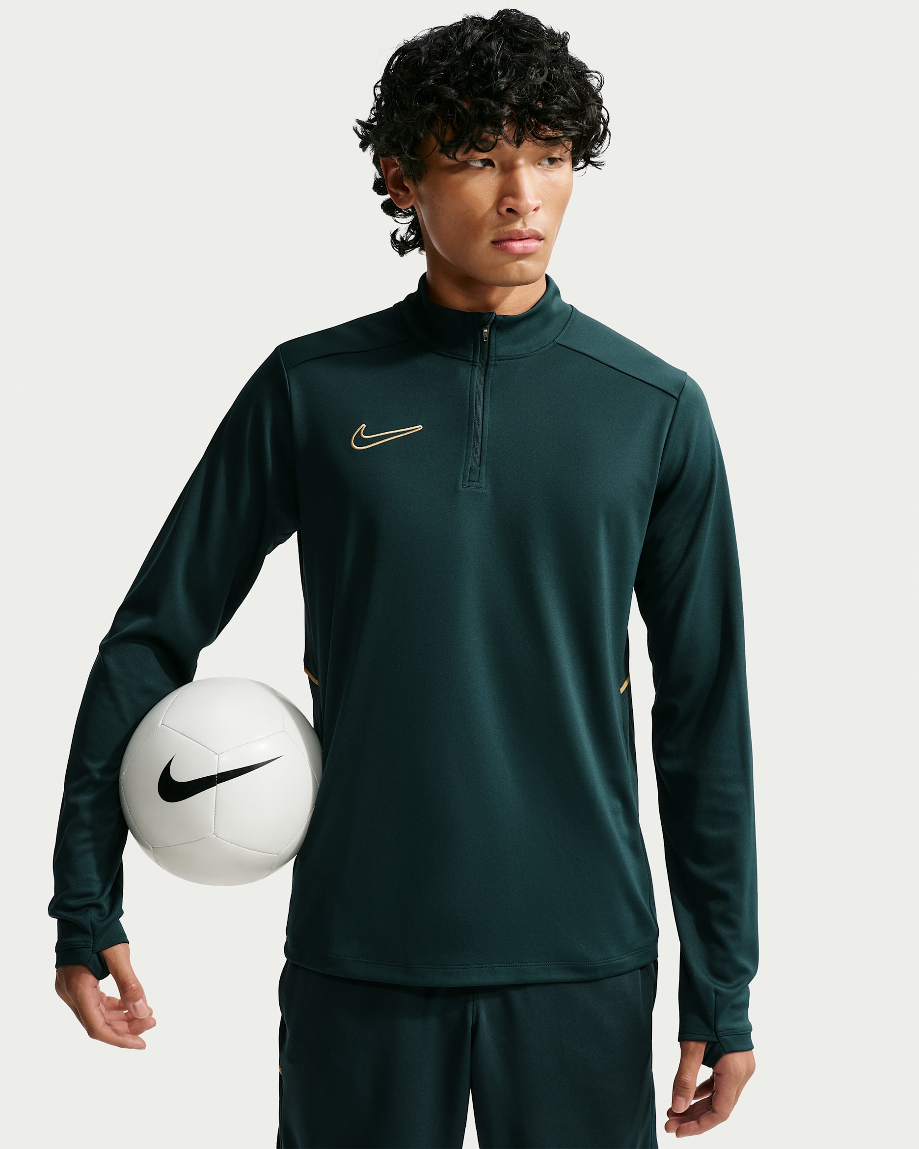 Pánská fotbalová tréninková mikina Nike Academy Dri-FIT - Midnight Spruce/Midnight Spruce/Elemental Gold/Metallic Gold