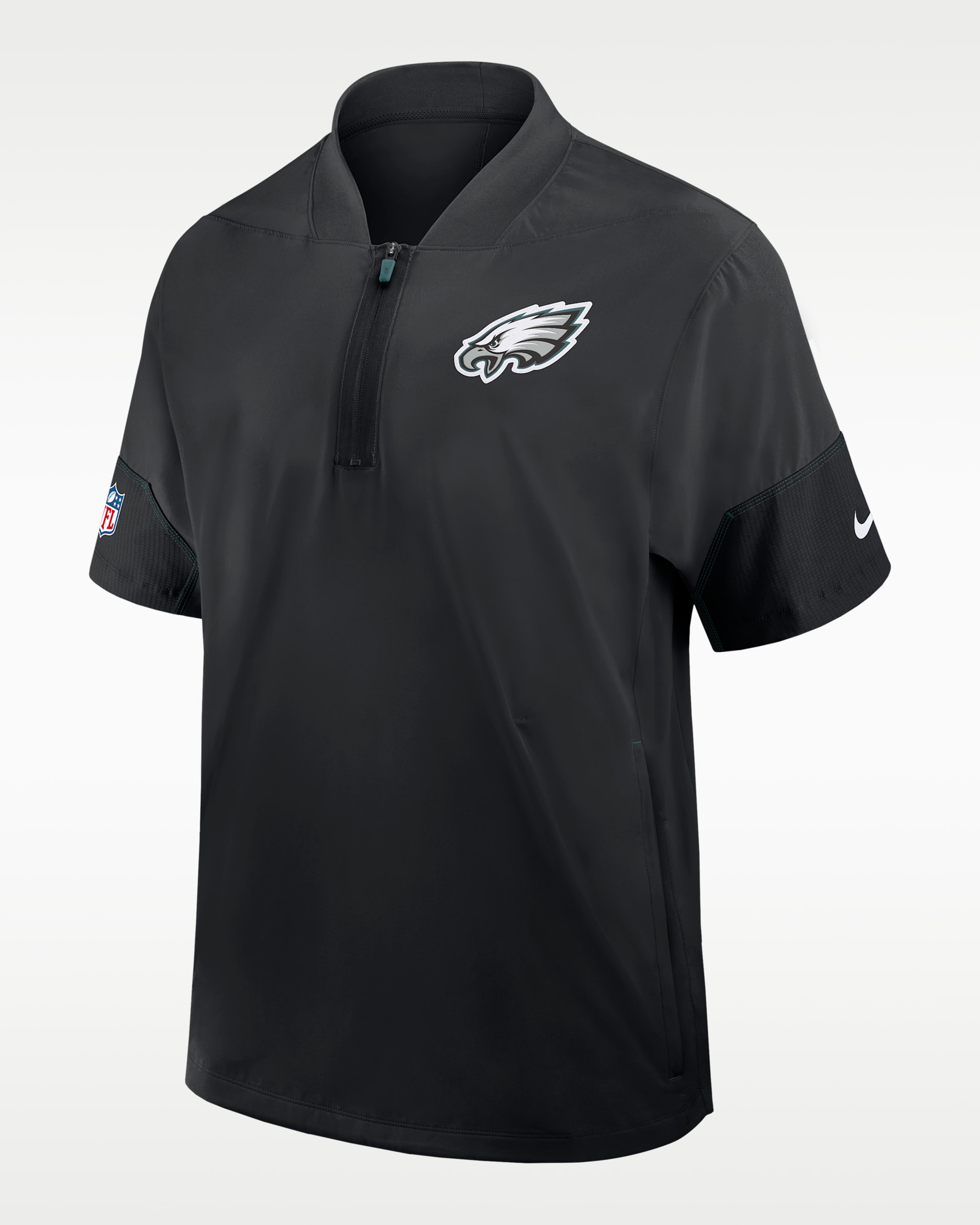 Chamarra de manga corta Nike de la NFL con gorro y medio cierre para hombre Philadelphia Eagles Sideline Coach - Negro