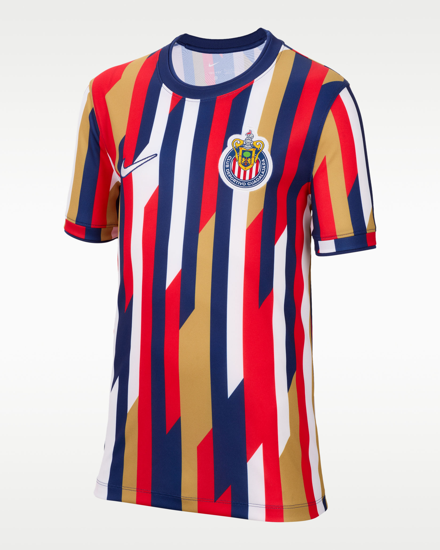 Playera de futbol de manga corta Nike Dri-FIT para antes del partido para niños talla grande C.D. Guadalajara - Blanco/Azul fiel