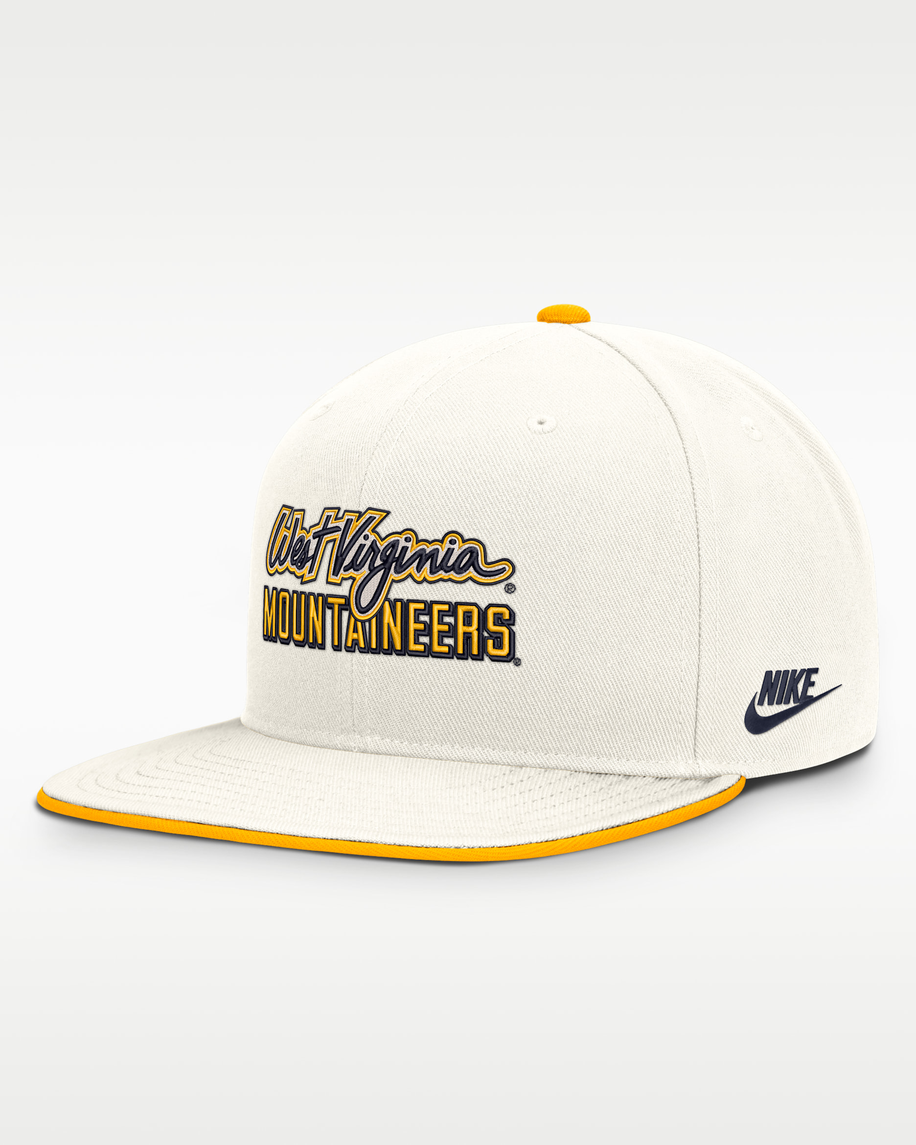 West Virginia Legacy Letter & Mascot Pro Men's Nike Dri-FIT College Adjustable Hat - White/Gold