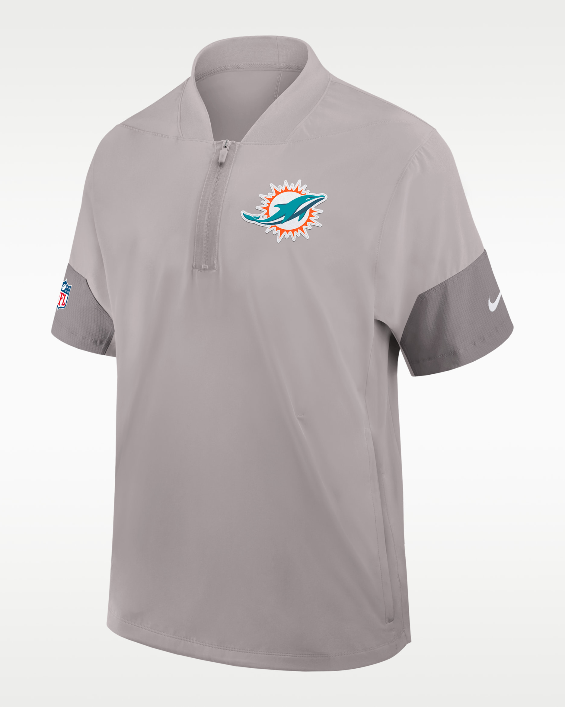 Miami Dolphins Sideline Coach Men's Nike NFL 1/2-Zip Short-Sleeve Jacket - Grey