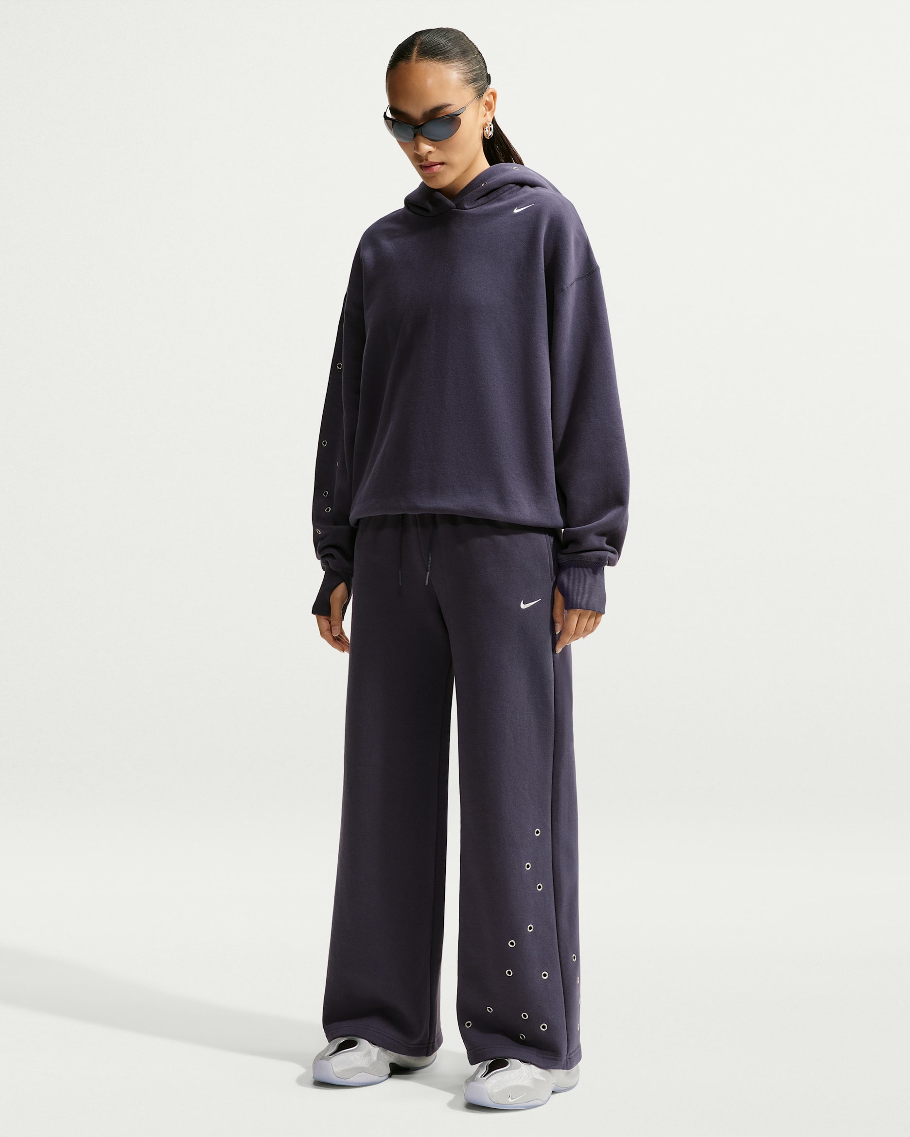 Nike Studio Fleece Medium Weight Women's Mid-Rise Wide-Leg Trousers - Gridiron/Sail