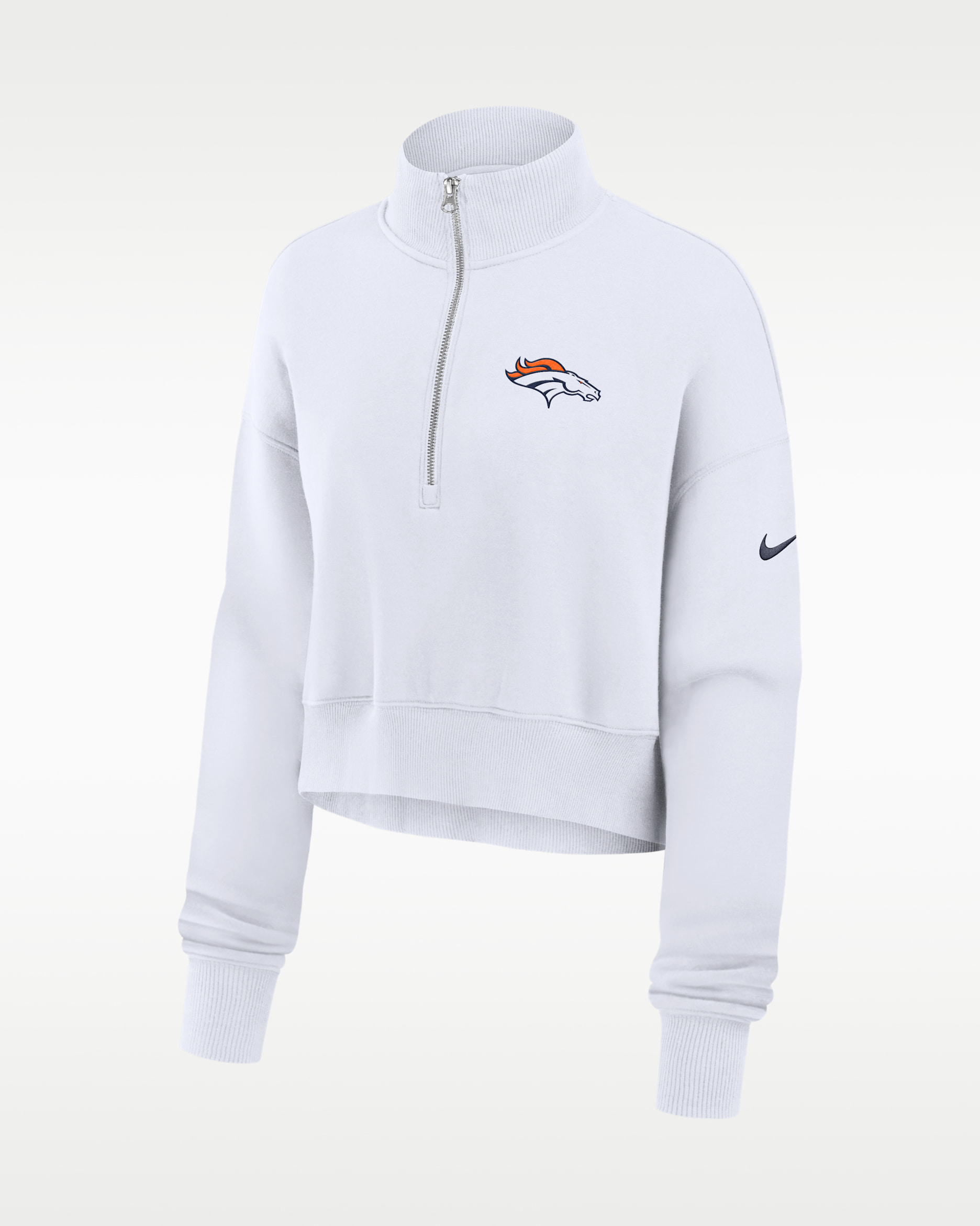 Denver Broncos Primetime Phoenix Women's Nike NFL Oversized Cropped 1/4-Zip Crew - White