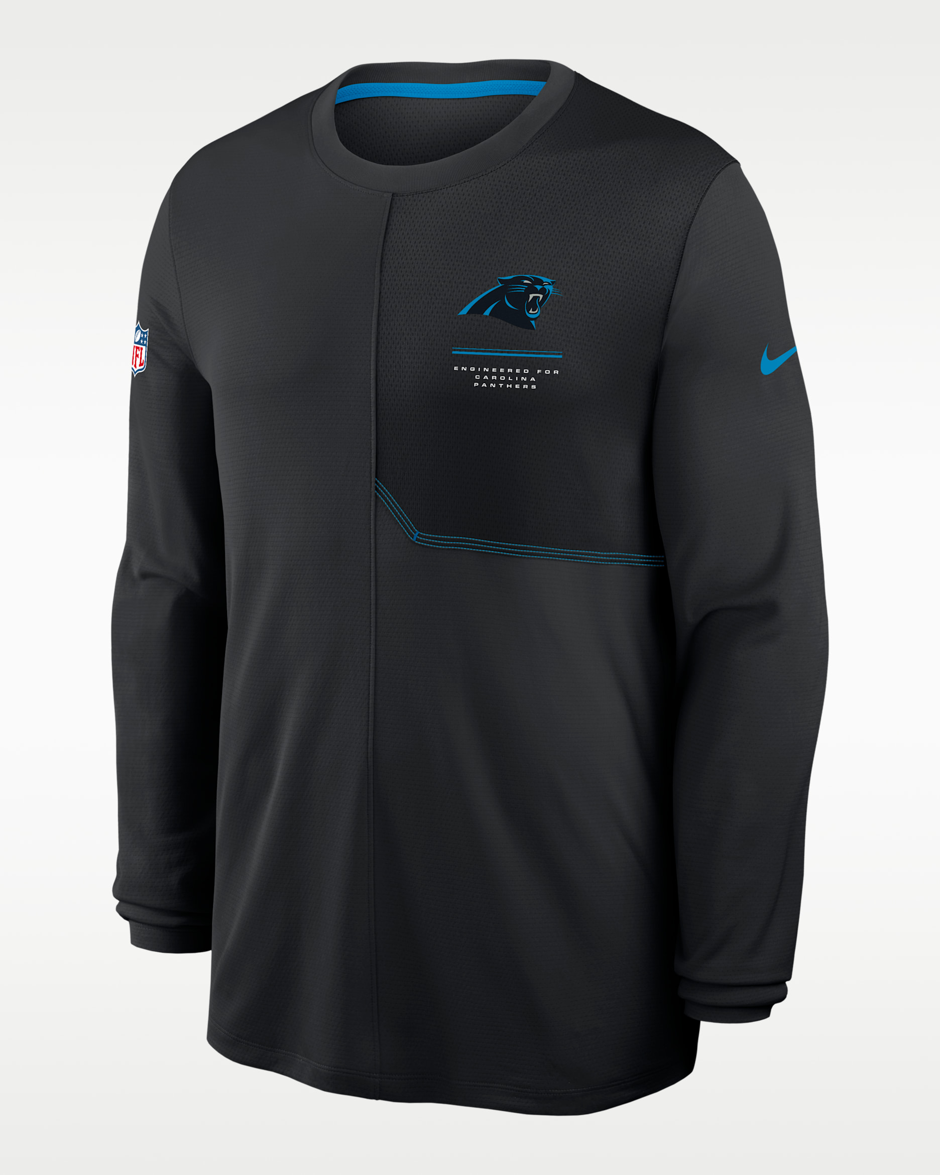 Carolina Panthers Sideline Coach Men's Nike Dri-FIT NFL Long-Sleeve Top - Black/Neptune Blue