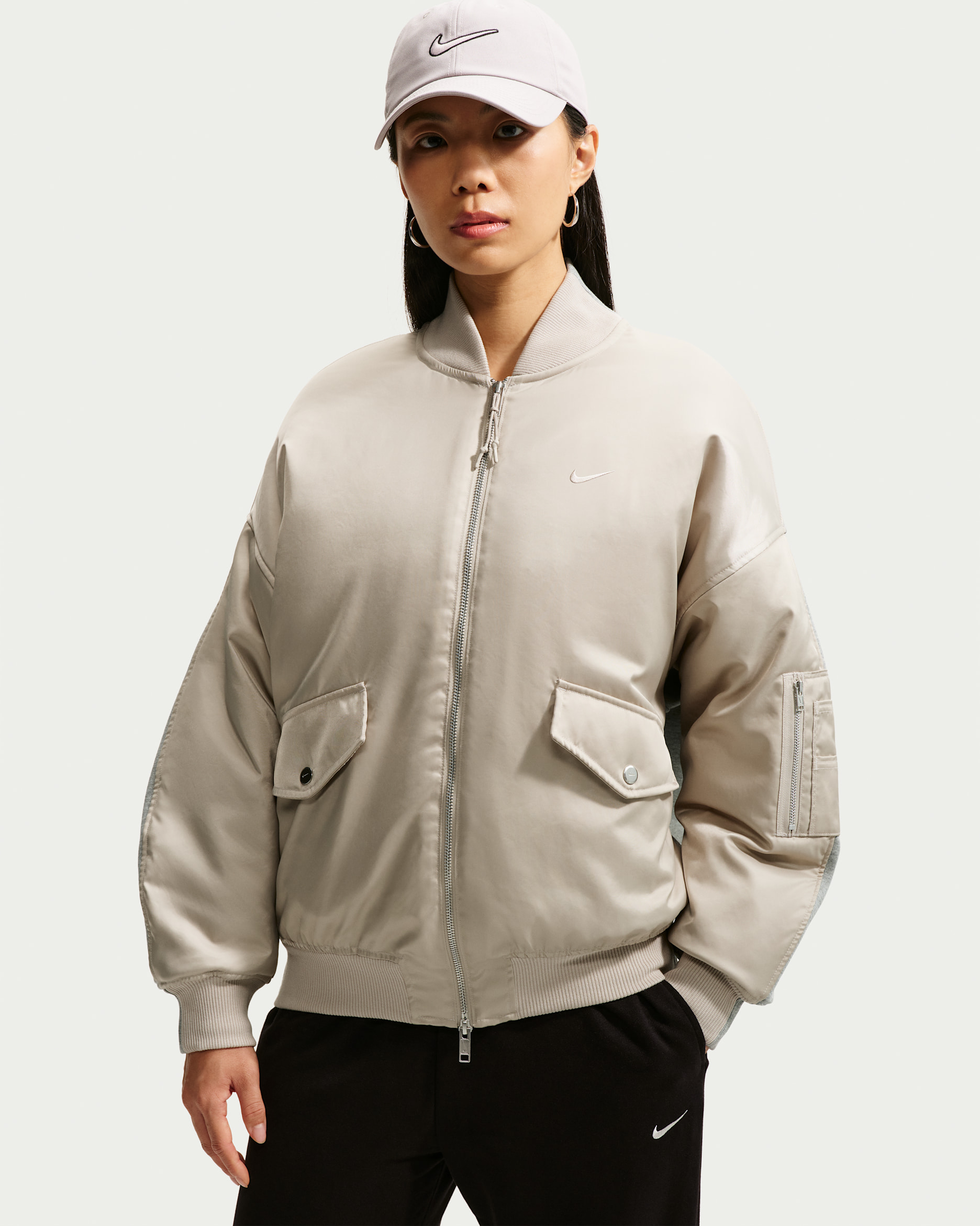 Nike Sportswear Women's Oversized Bomber Jacket - Cream II/Charcoal Heather/Cream II