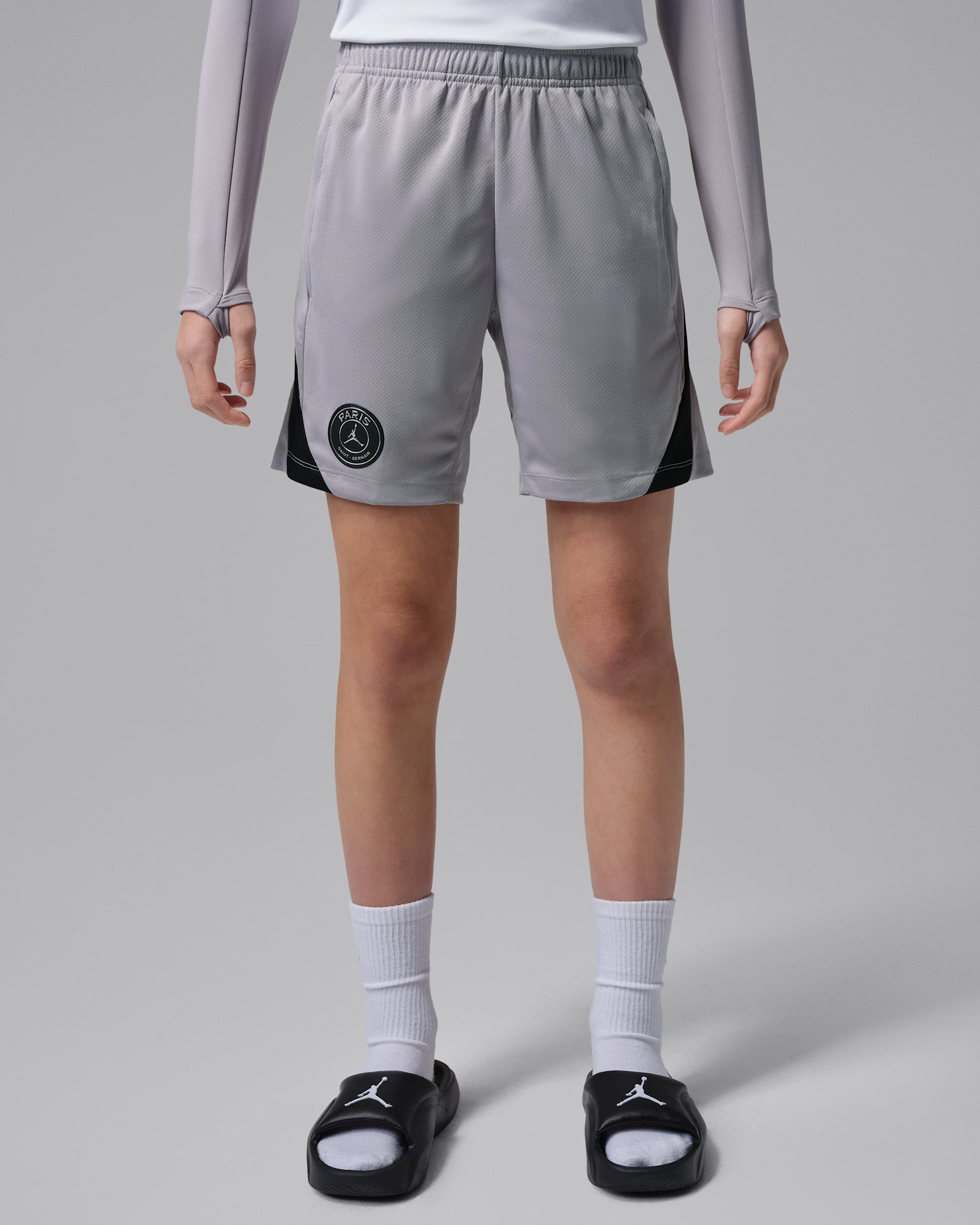 Paris Saint-Germain Strike Night Edition Big Kids' Jordan Dri-FIT Soccer Knit Shorts - Atmosphere Grey/Black/Black
