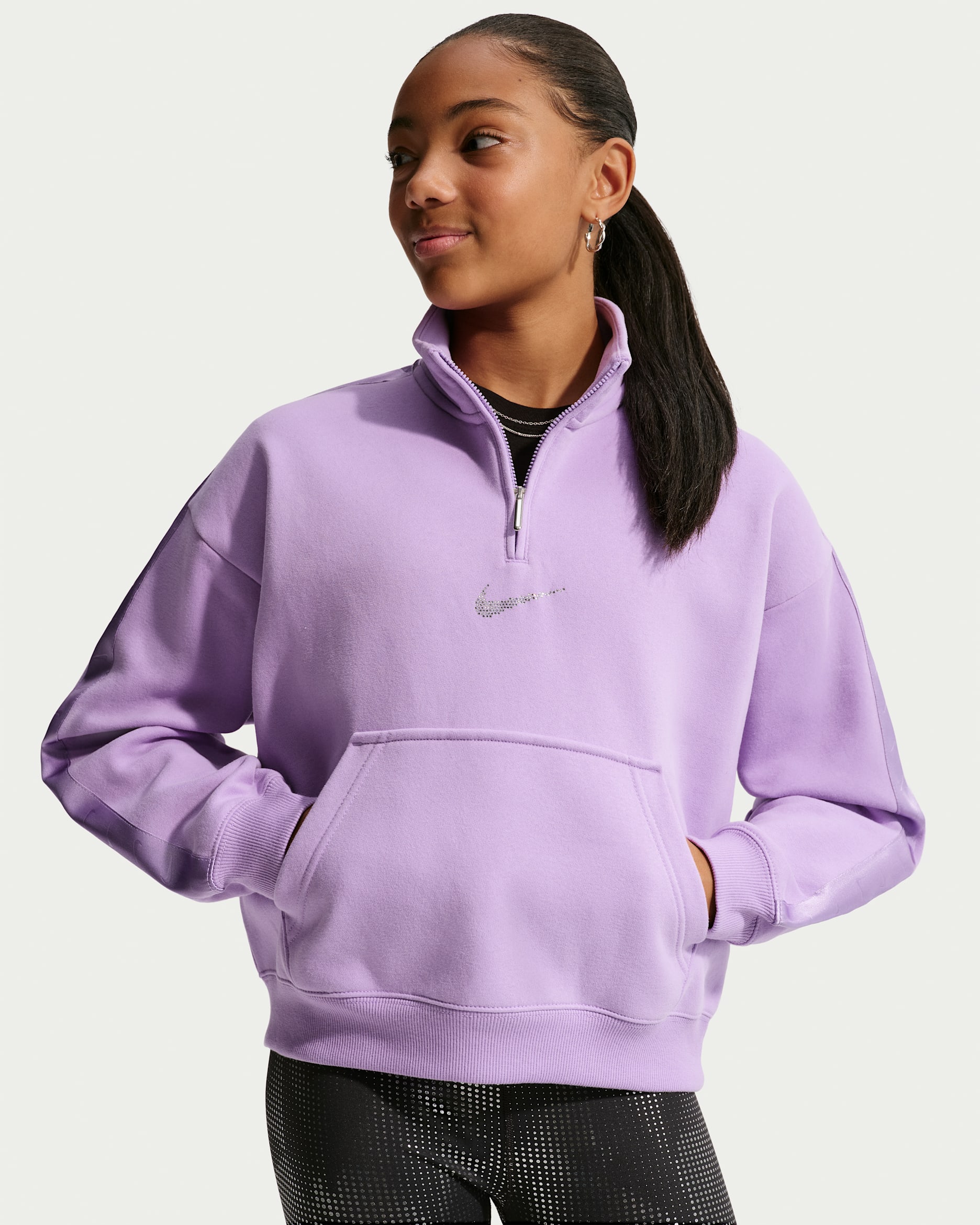 Nike Sportswear Studio Fleece Sweatshirt mit Viertelreißverschluss (ältere Kinder, Mädchen) - Violet Star