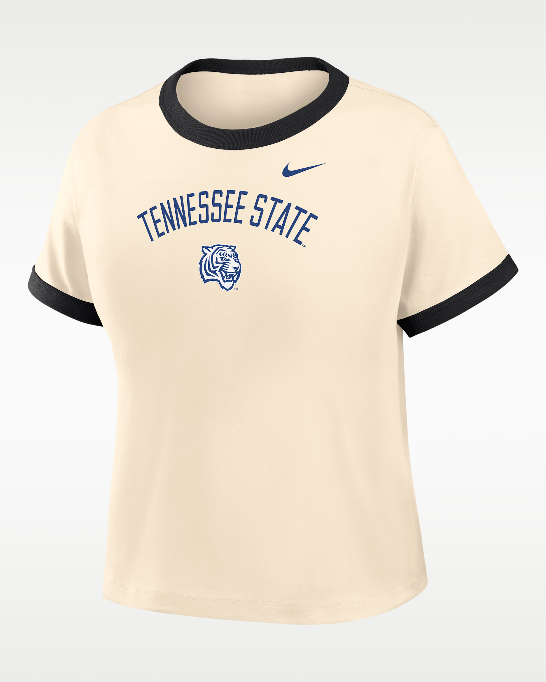 Nike College (Tennessee State University) Women's Cropped Ringer T-Shirt - Natural/Black
