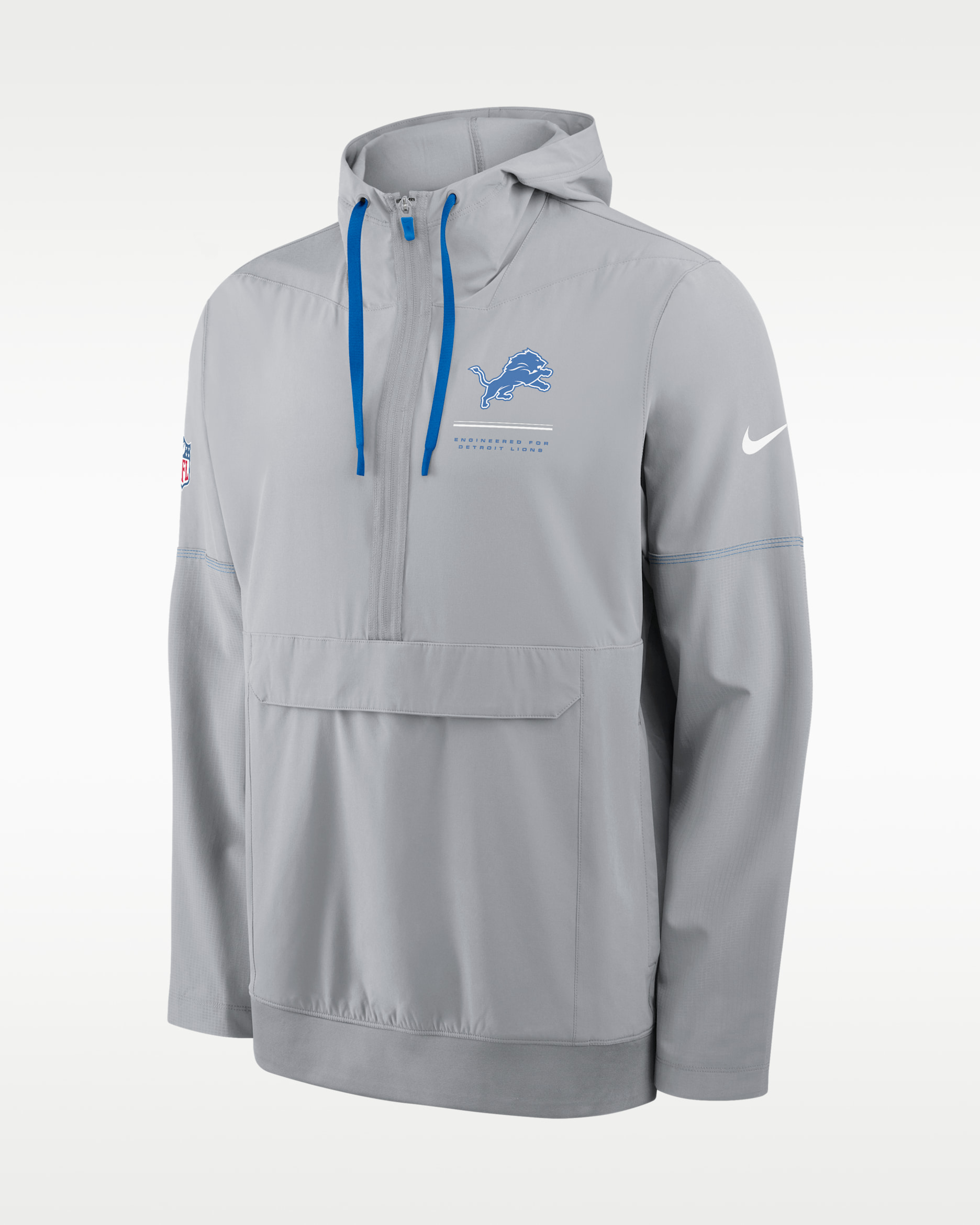 Chamarra Nike de la NFL de medio cierre con gorro para hombre Detroit Lions Sideline Anorak - Gris