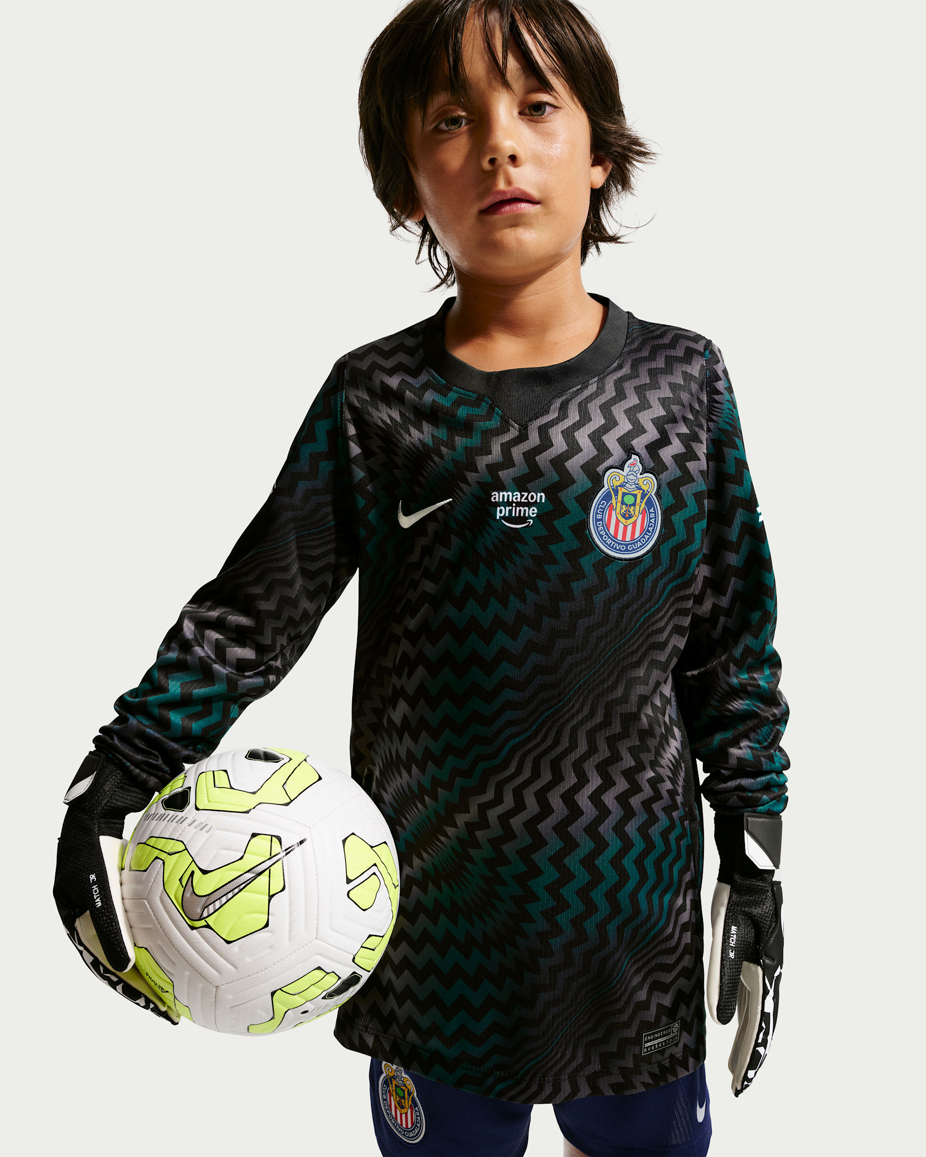 Jersey de futbol Nike Dri-FIT Replica del C.D. Guadalajara portero 2026/27 Stadium para niños grandes - Negro/Blanco