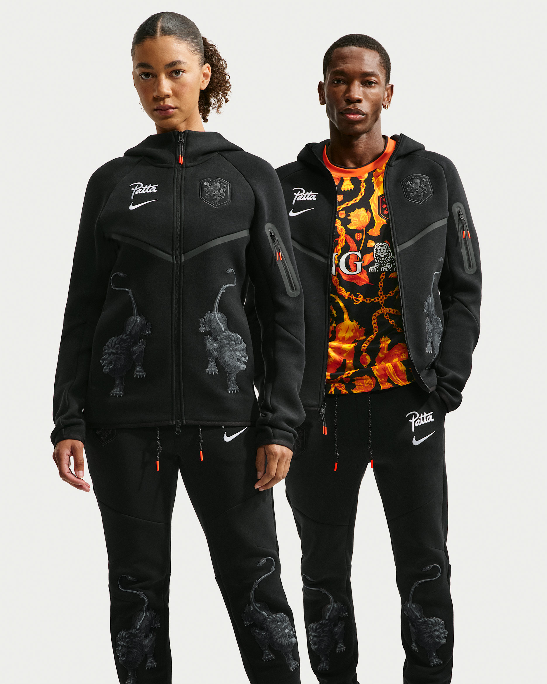 Netherlands x Patta Men's Tech Fleece Full-Zip Windrunner Hoodie - Black/White