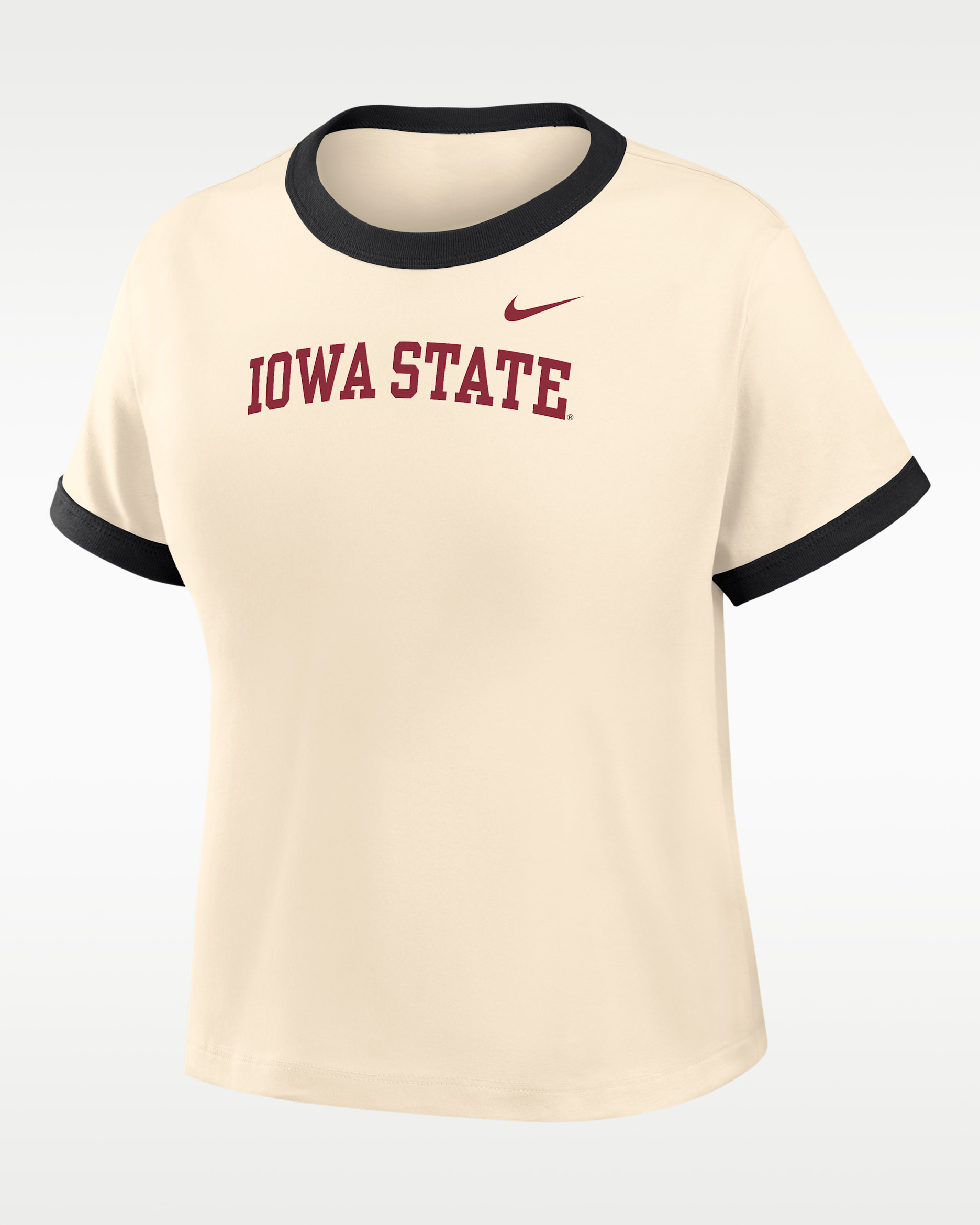 Playera Ringer para mujer Nike College (Iowa State) - Natural/Negro