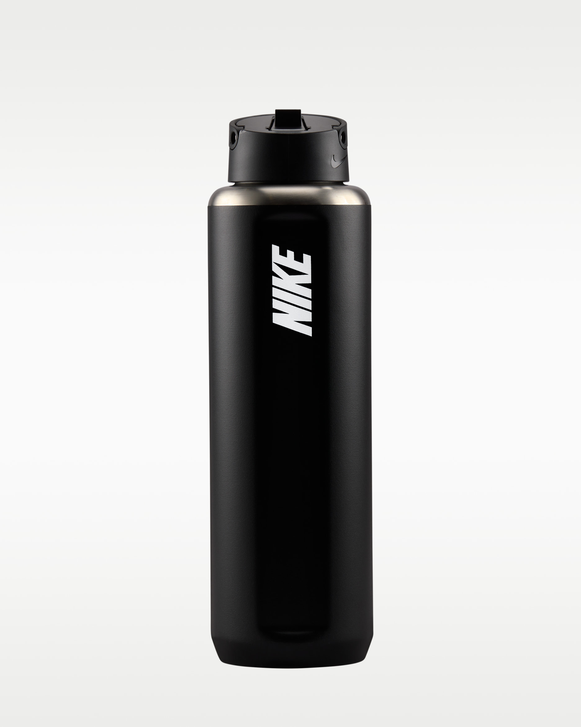 Botella de acero inoxidable con popote (946 ml) Nike Recharge - Negro/Negro/Blanco