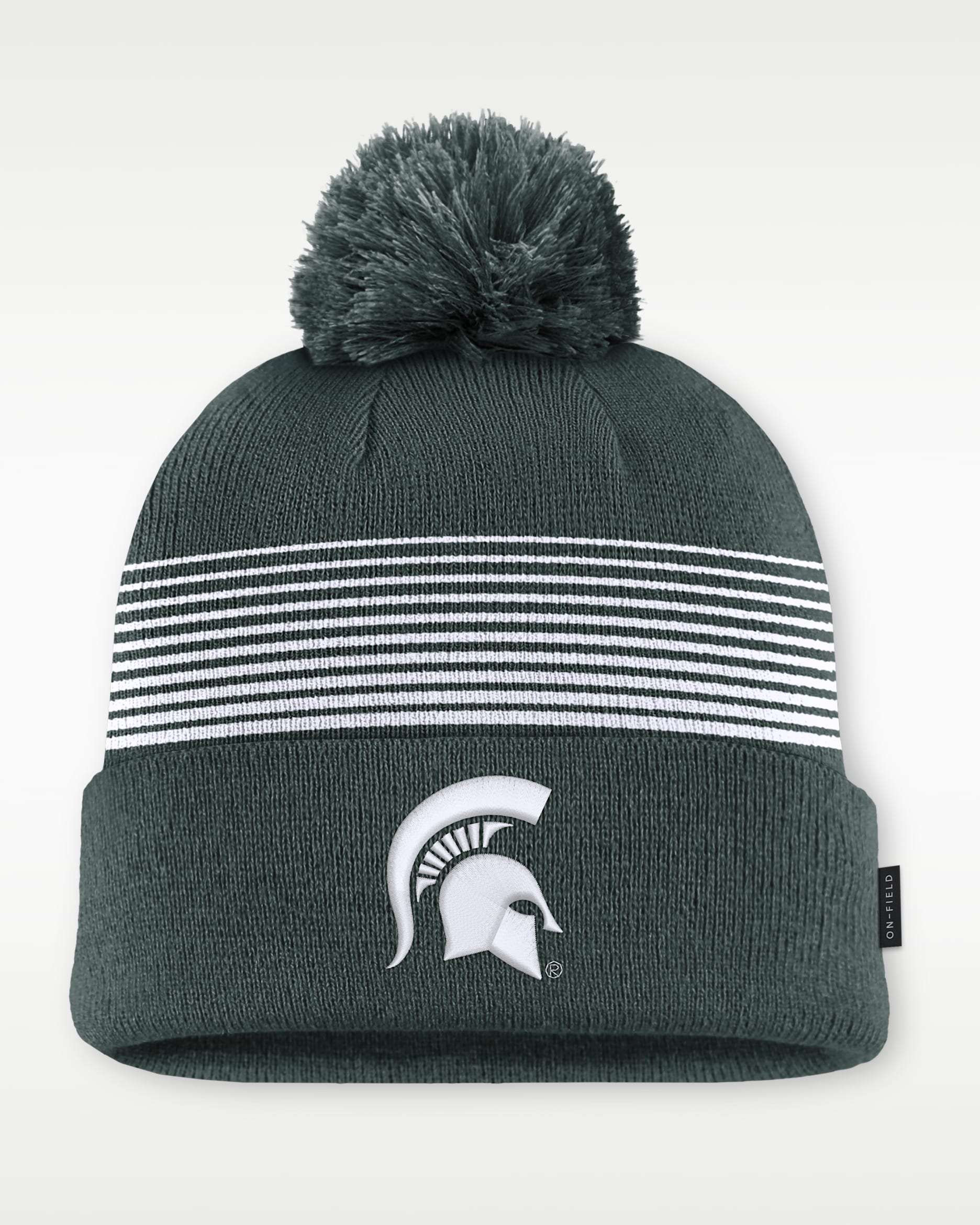Gorro con dobladillo y pompón universitario Nike para hombre Michigan State Sideline Peak - Verde pro/Blanco