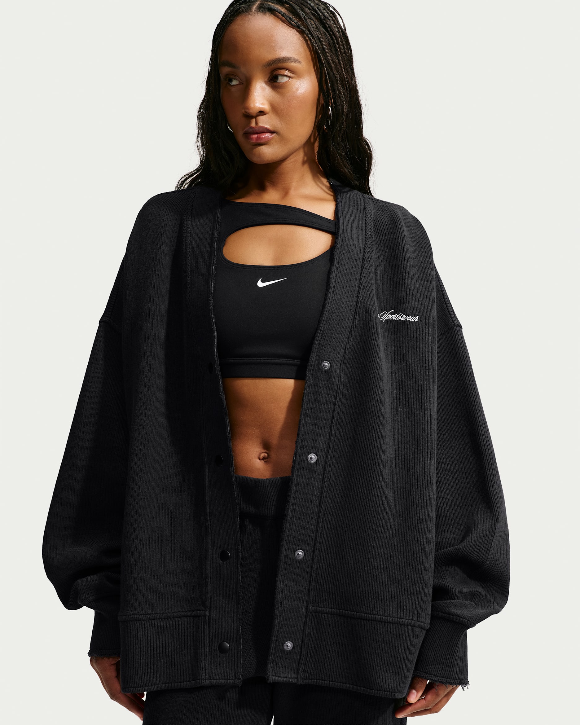 Nike Sportswear Chill Knit Women's Oversized Ribbed Cardigan - Black/Sail