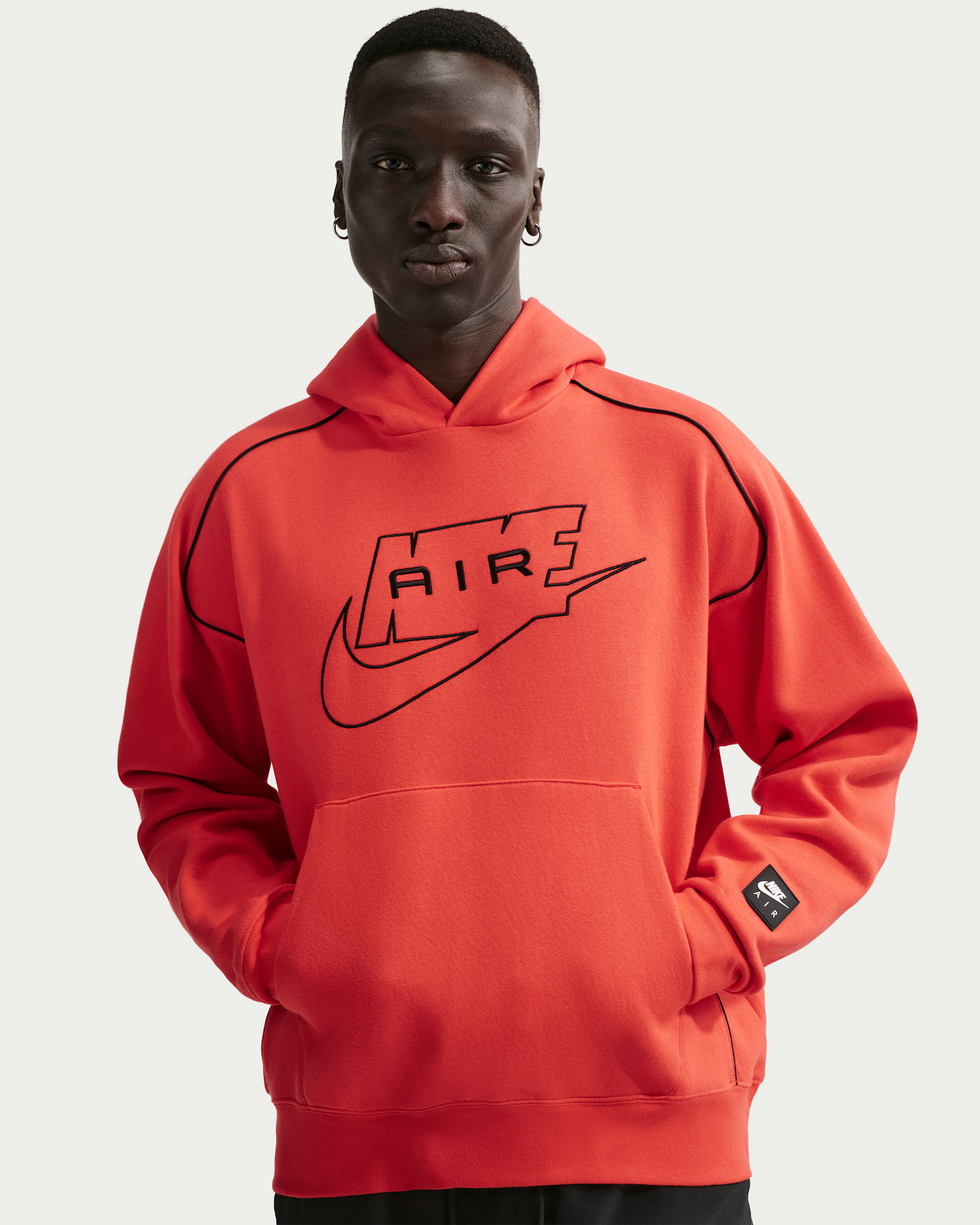 Sudadera con gorro sin cierre de tejido Fleece para hombre Nike Air - Carmesí claro/Negro/Negro