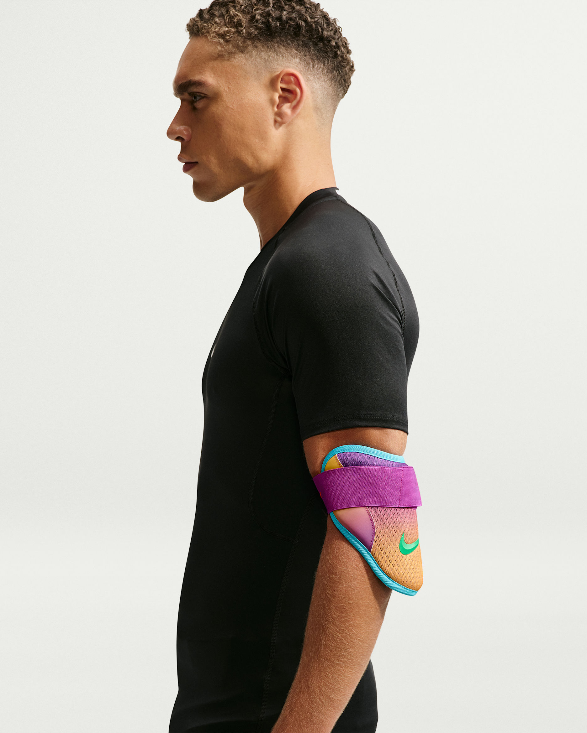 Nike Diamond "Ronald Acuña Jr" Baseball Batter's Elbow Guard - University Gold/Baltic Blue/Green Shock
