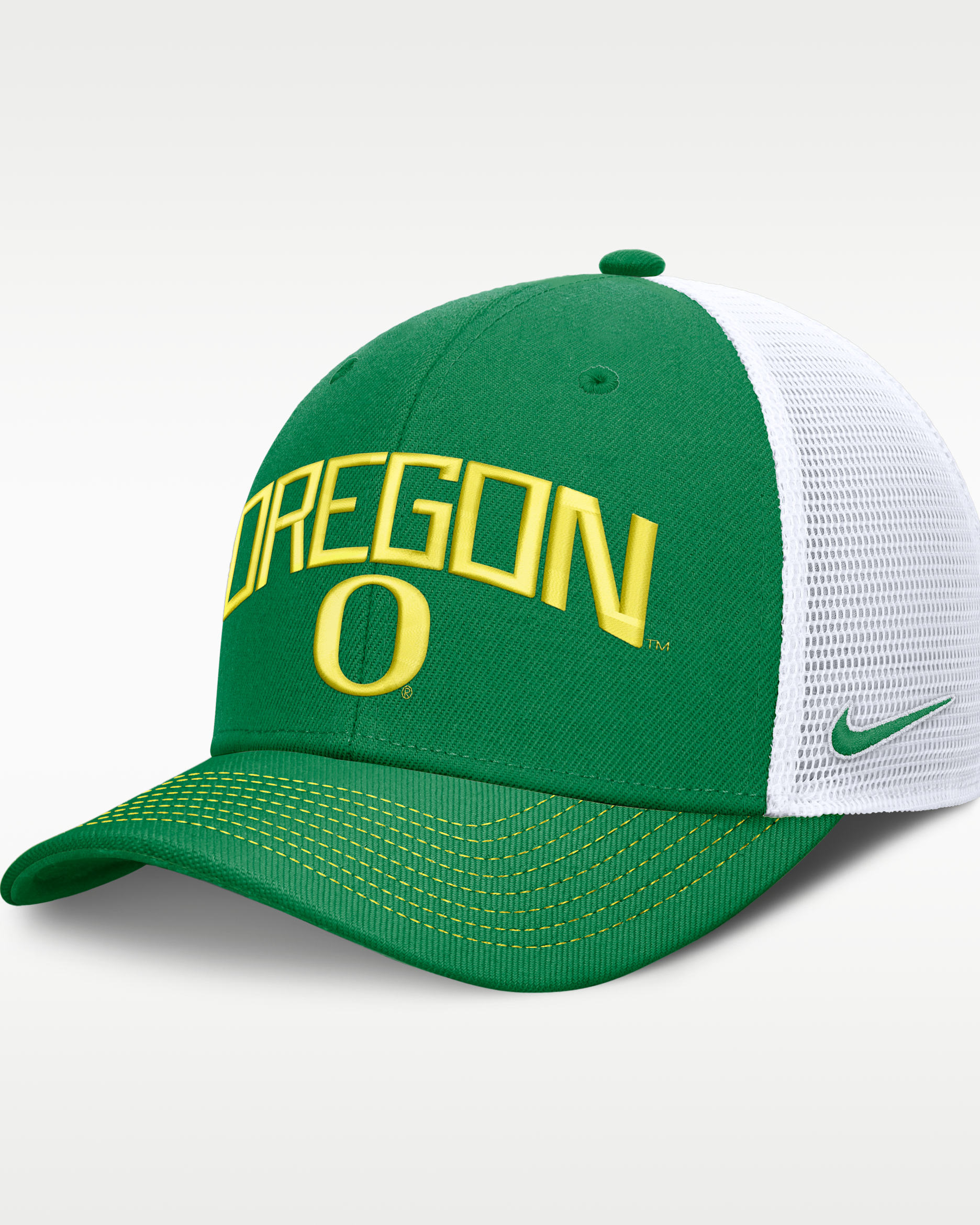Gorra de rejilla universitaria Nike Dri-FIT ajustable para hombre Oregon Primetime Arched - Verde/Blanco