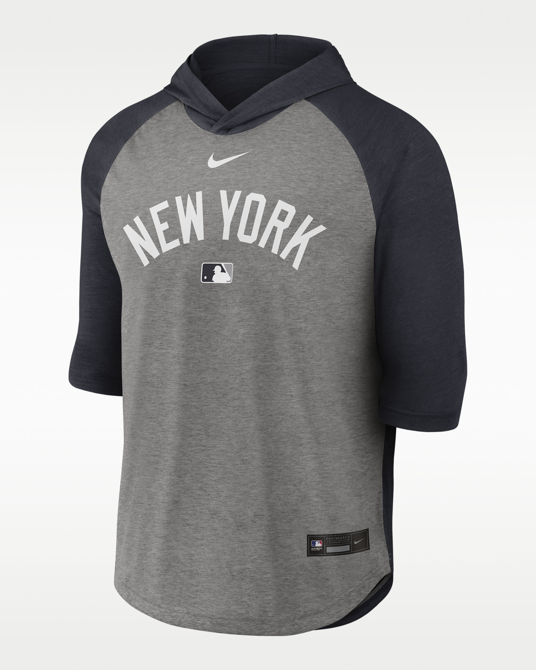 New York Yankees Authentic Collection Flux Men's Nike Dri-FIT MLB 3/4-Sleeve Hooded T-Shirt - Pitch Blue