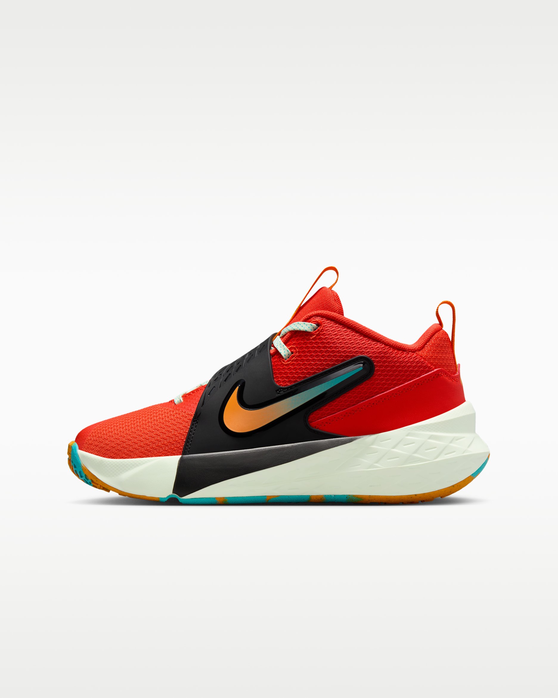 Tenis de básquetbol para niños grandes Nike Team Hustle D 12 - Rojo picante/Cactus empolvado/Tinte volt/Piel de naranja
