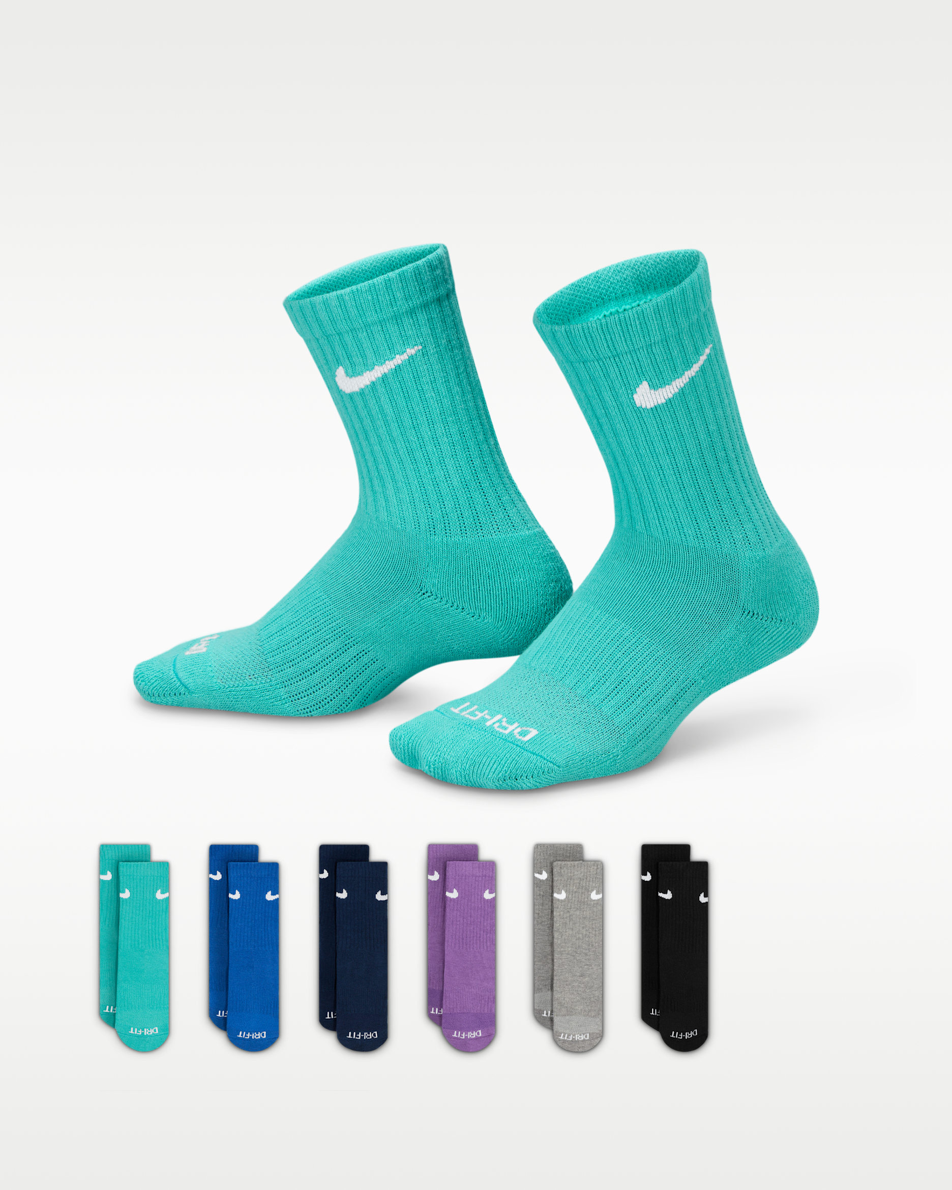 Nike Dri-FIT Performance Basics Little Kids' Crew Socks (6 Pairs) - Green Frost