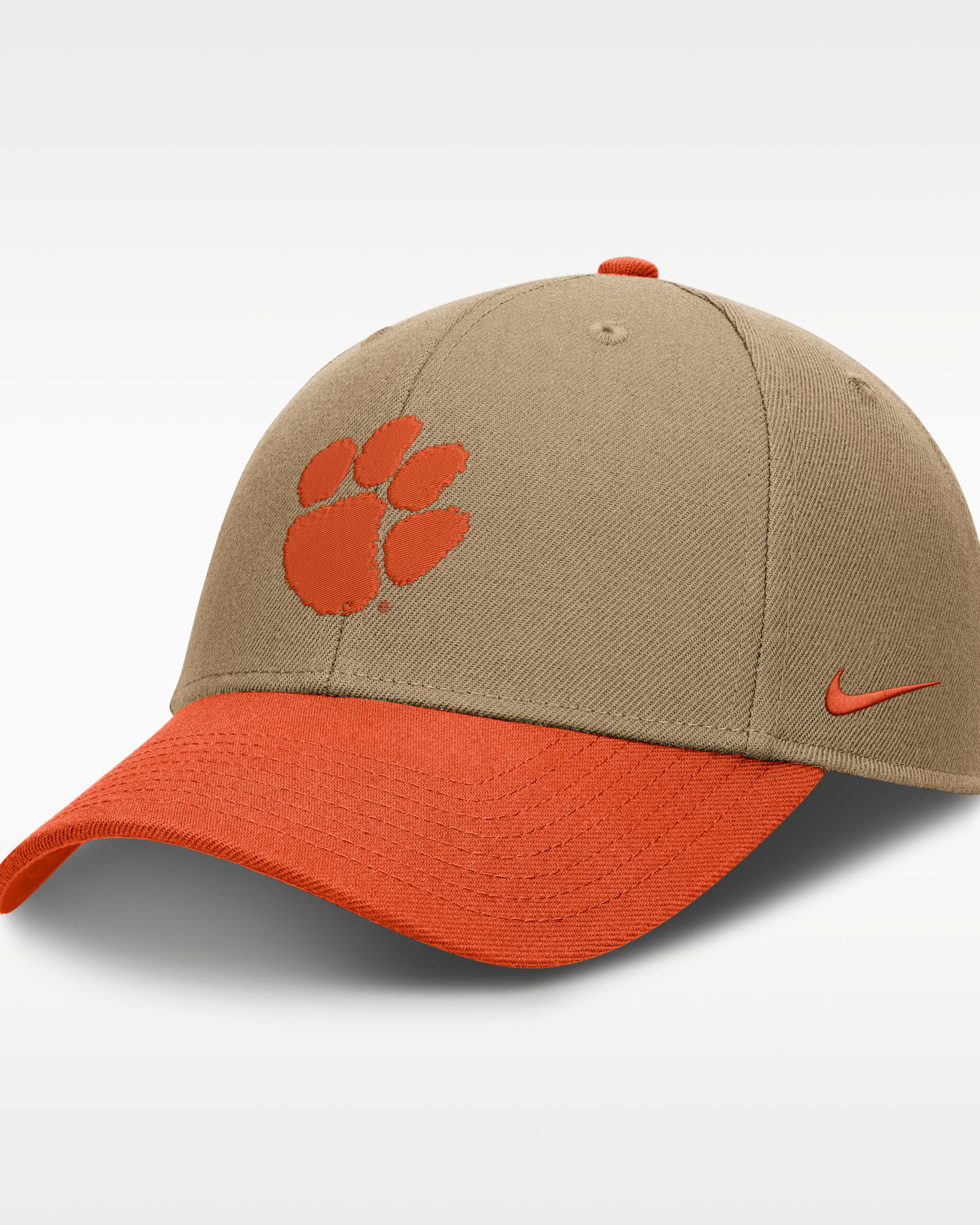 Gorra de rejilla universitaria Nike Dri-FIT ajustable para hombre Clemson Primetime Rise - Classic Beige/Naranja