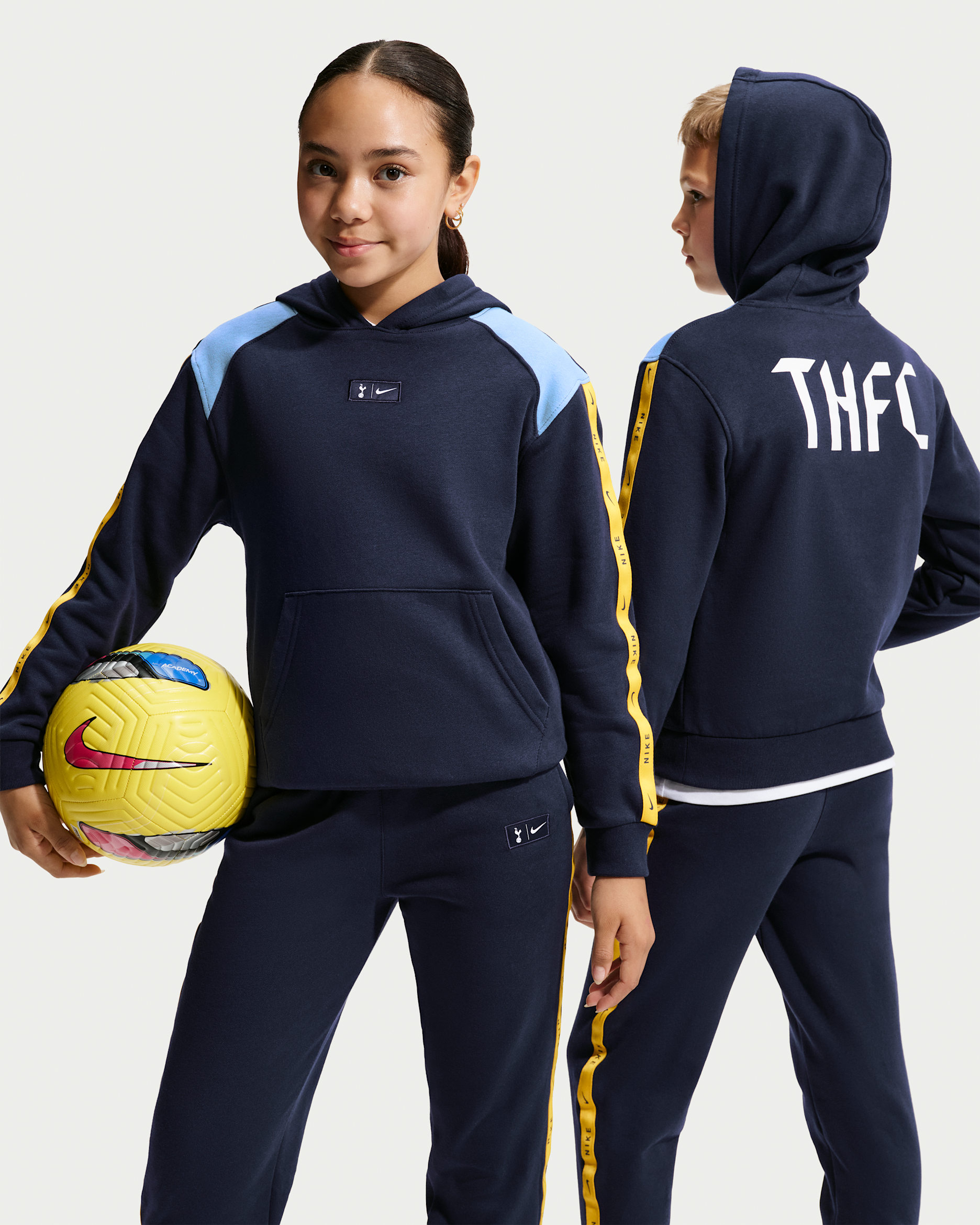 Tottenham Hotspur City Side Nike Soccer kapucnis polárpulóver nagyobb gyerekeknek - Obsidian/Light Blue/Fehér