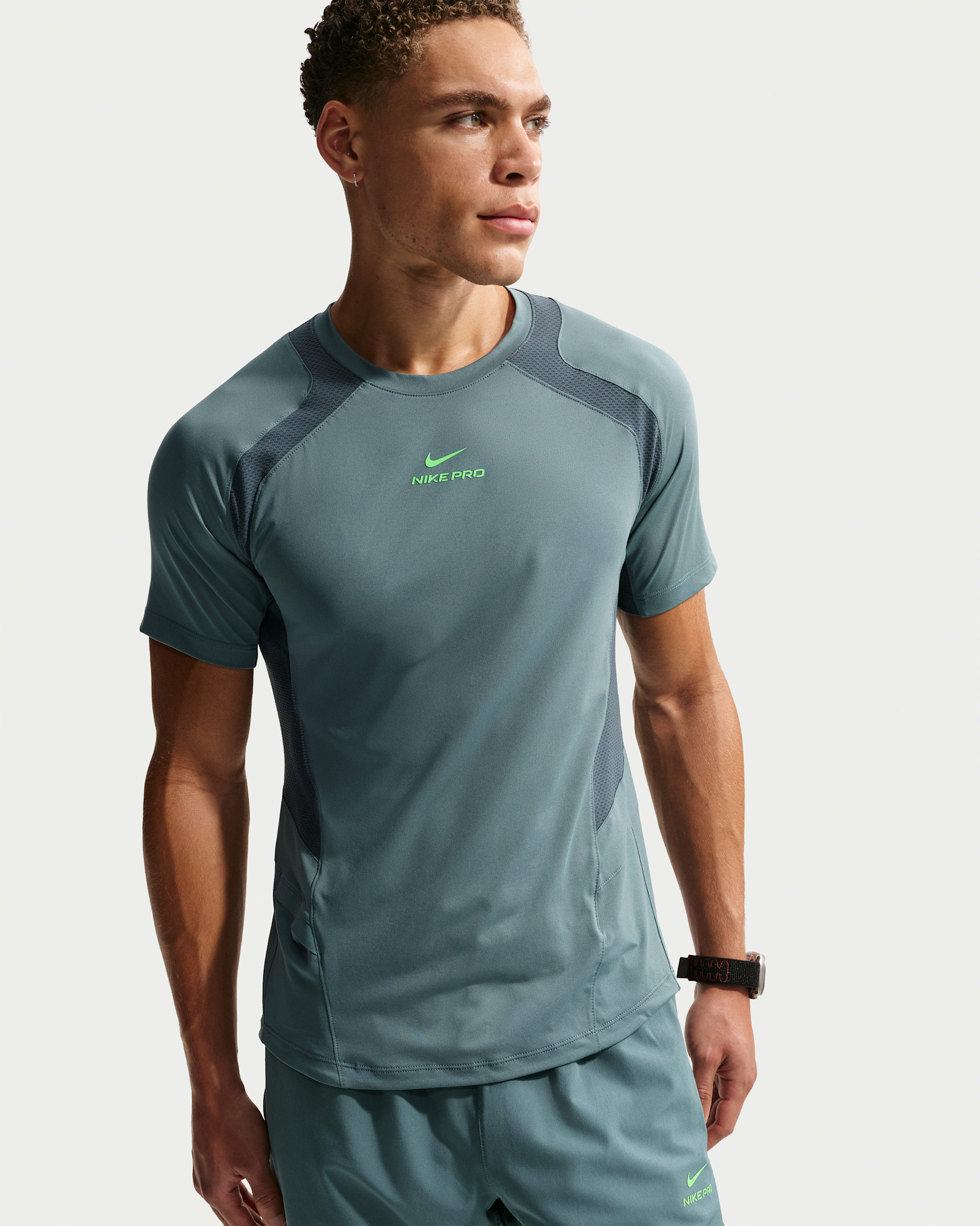 Nike Pro Training Men's Dri-FIT ADV Short-Sleeve Top - Mineral Slate/Faded Spruce/Green Strike
