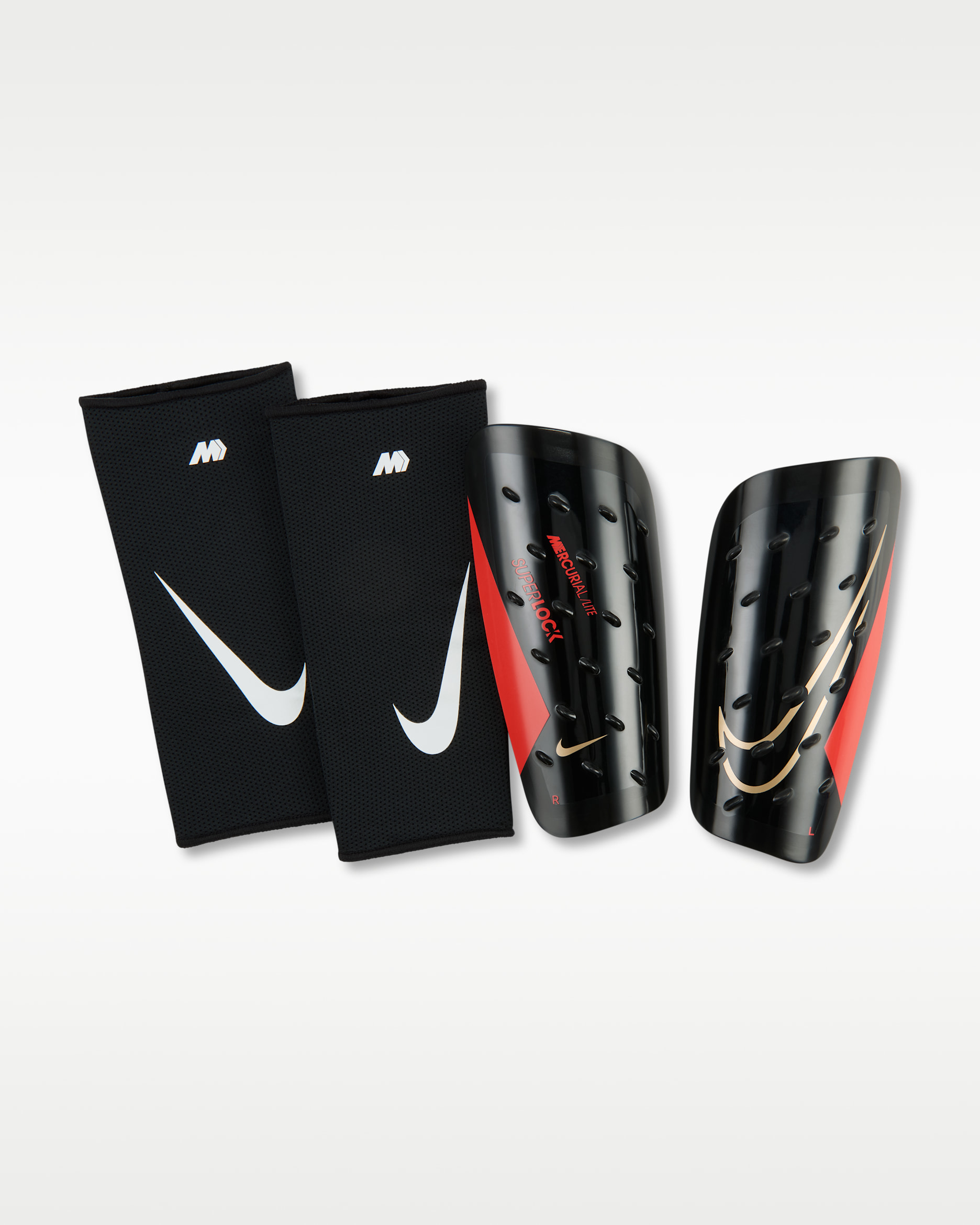 Fotbalové chrániče holení Nike Mercurial Lite SuperLock - Černá/Bright Crimson/Blur
