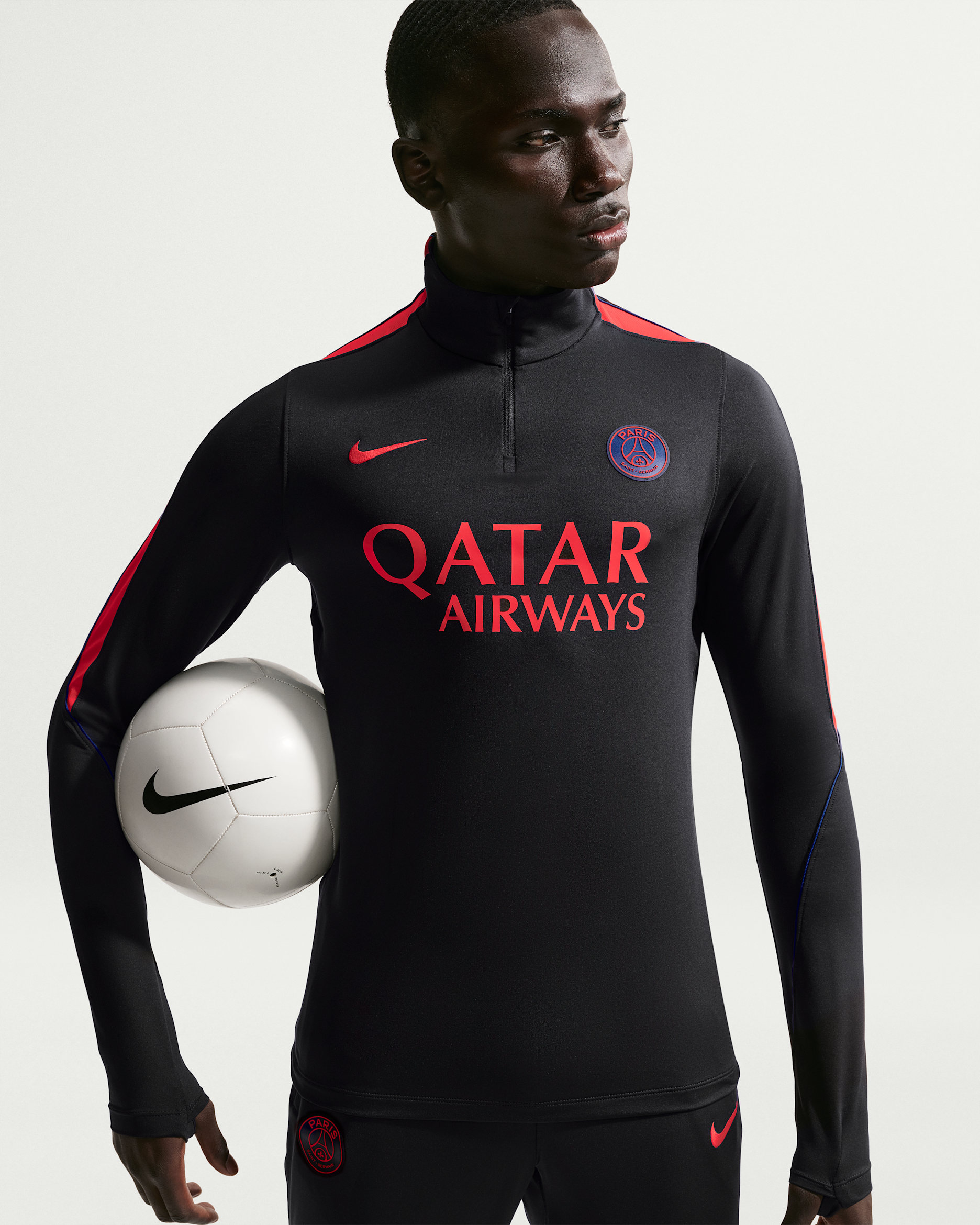 Paris Saint-Germain Strike Men's Nike Dri-FIT Soccer Knit Drill Top - Black/Global Red/Global Red