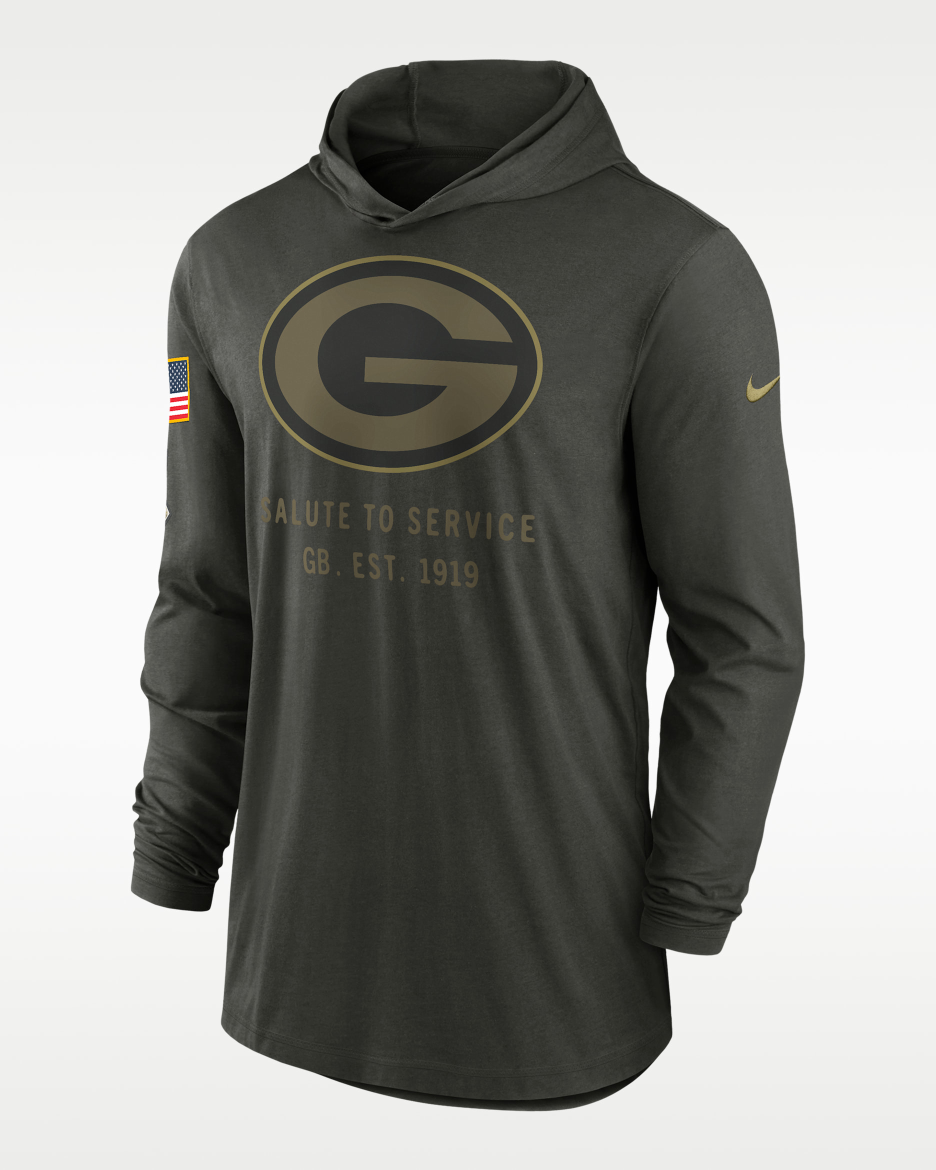 Green Bay Packers Salute to Service Sideline Men’s Nike Dri-FIT NFL Long-Sleeve Hooded Top - Forest Green