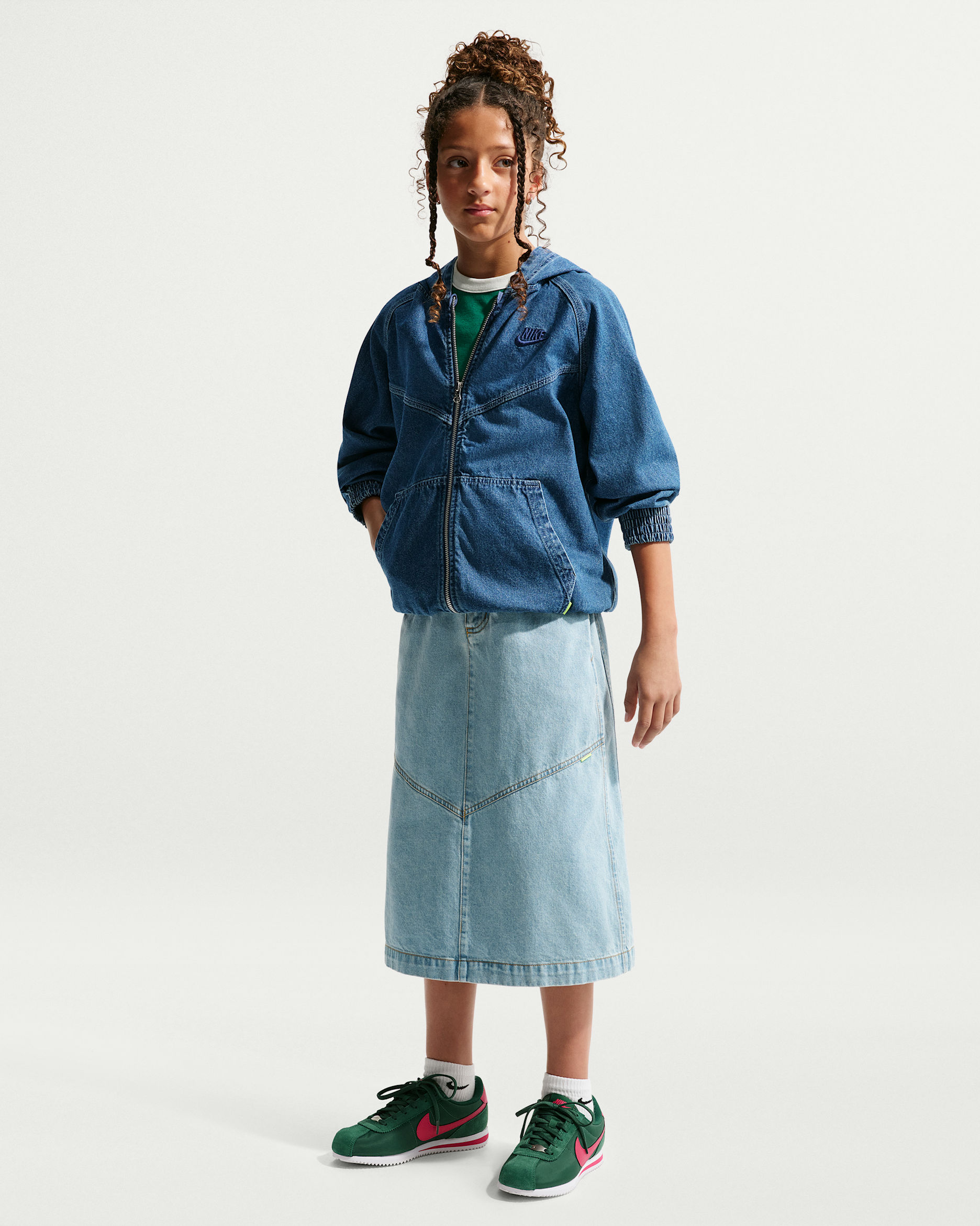 Nike Sportswear Big Kids' Denim Midi Skirt - Light Armory Blue/Light Armory Blue/Wheat/Light Armory Blue