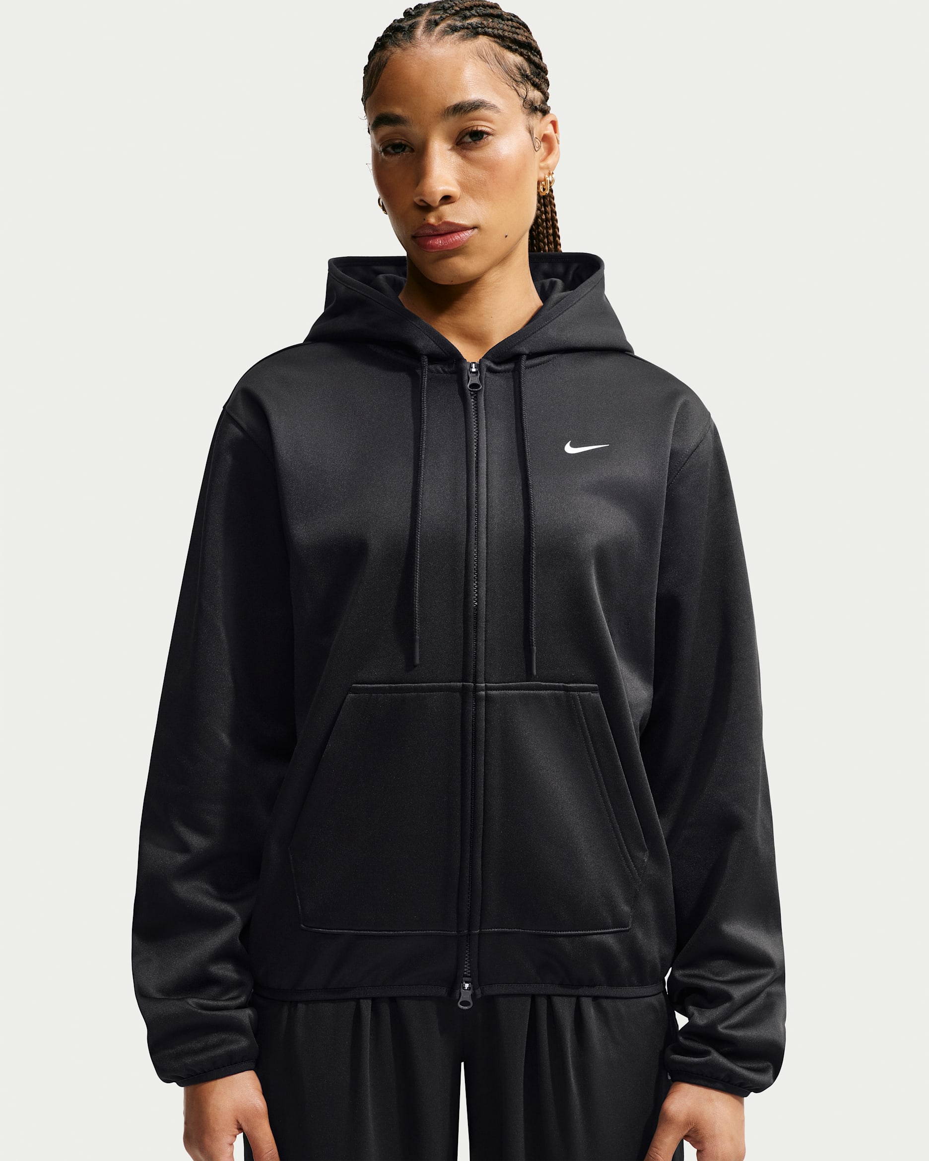 Nike Studio Fleece Sport Women's Therma-FIT Full-Zip Hoodie - Black/White