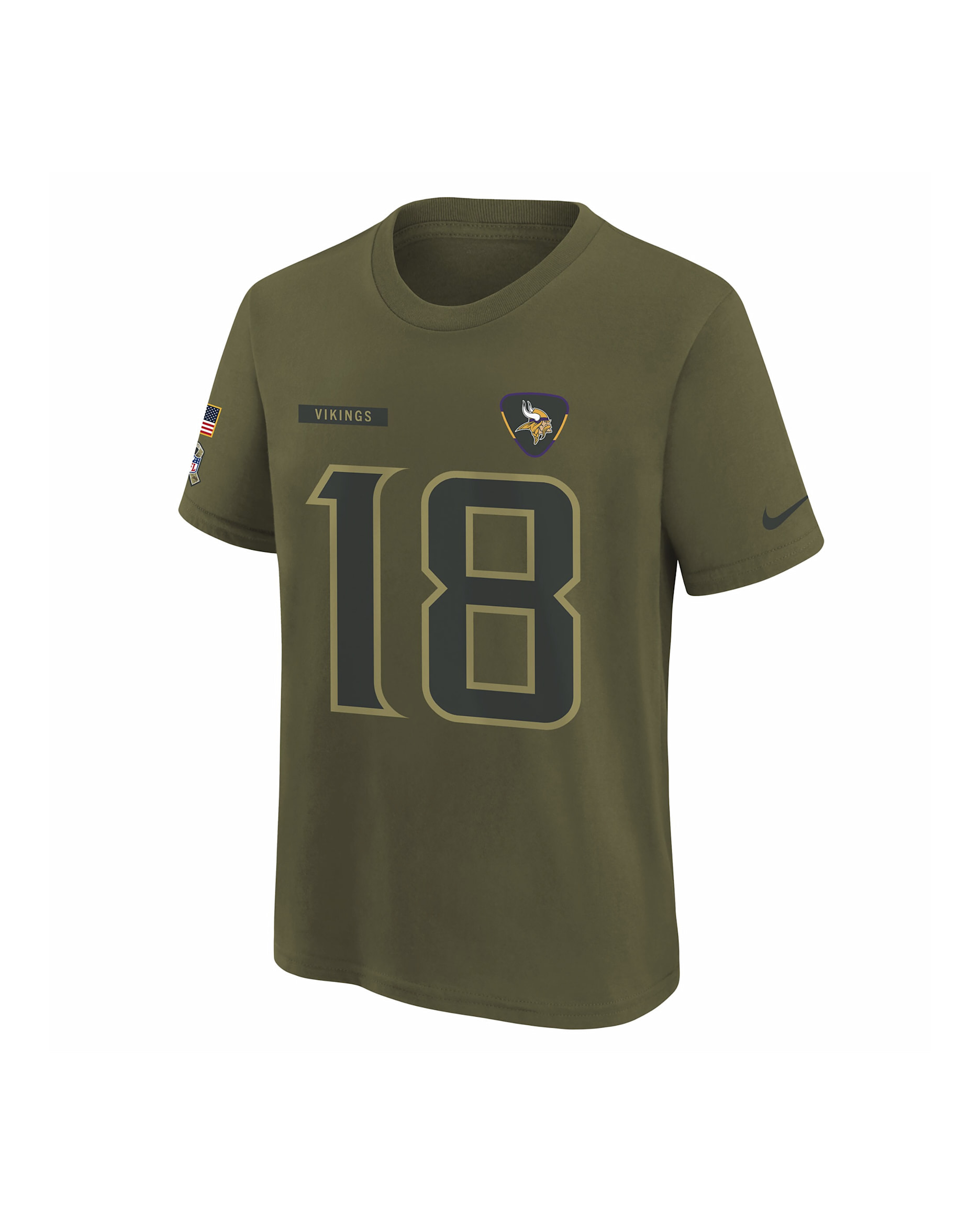 Justin Jefferson Minnesota Vikings Salute to Service Big Kids’ Nike NFL T-Shirt - Olive