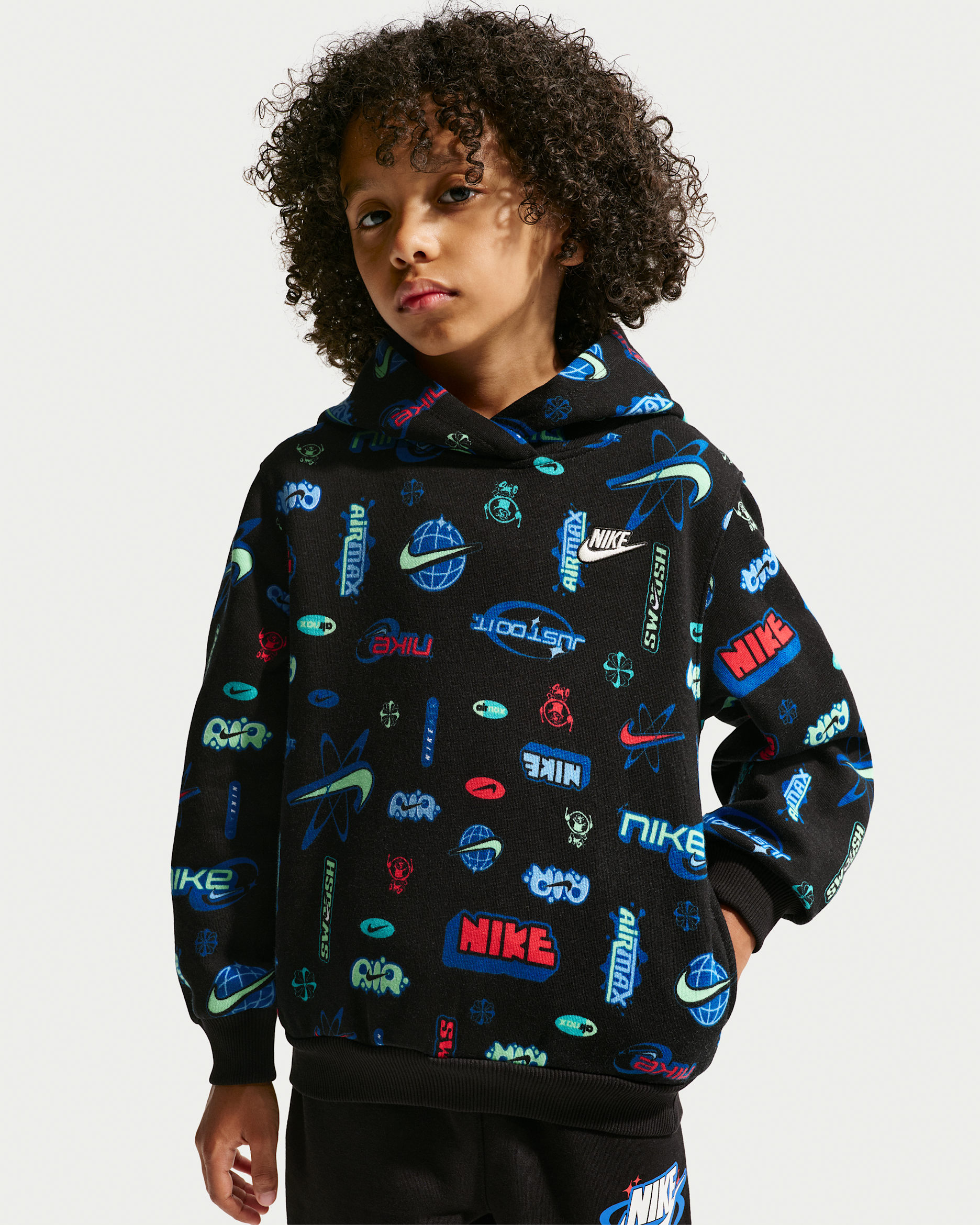 Nike Sportswear Little Kids' Brand Ambassador Printed Pullover Hoodie - Black