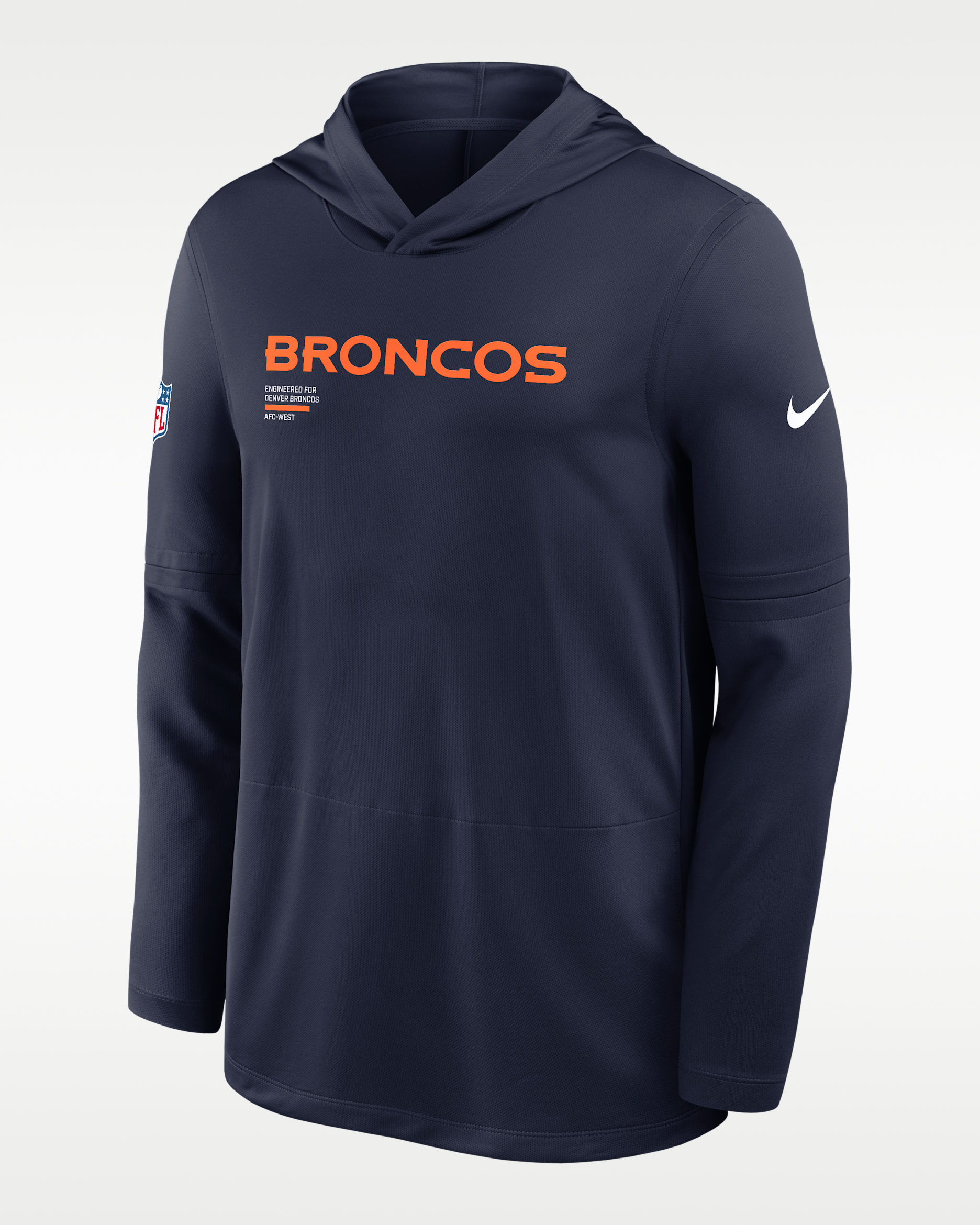 Denver Broncos Pure Fury Sideline Men's Nike Dri-FIT NFL Long-Sleeve Hooded Top - Navy