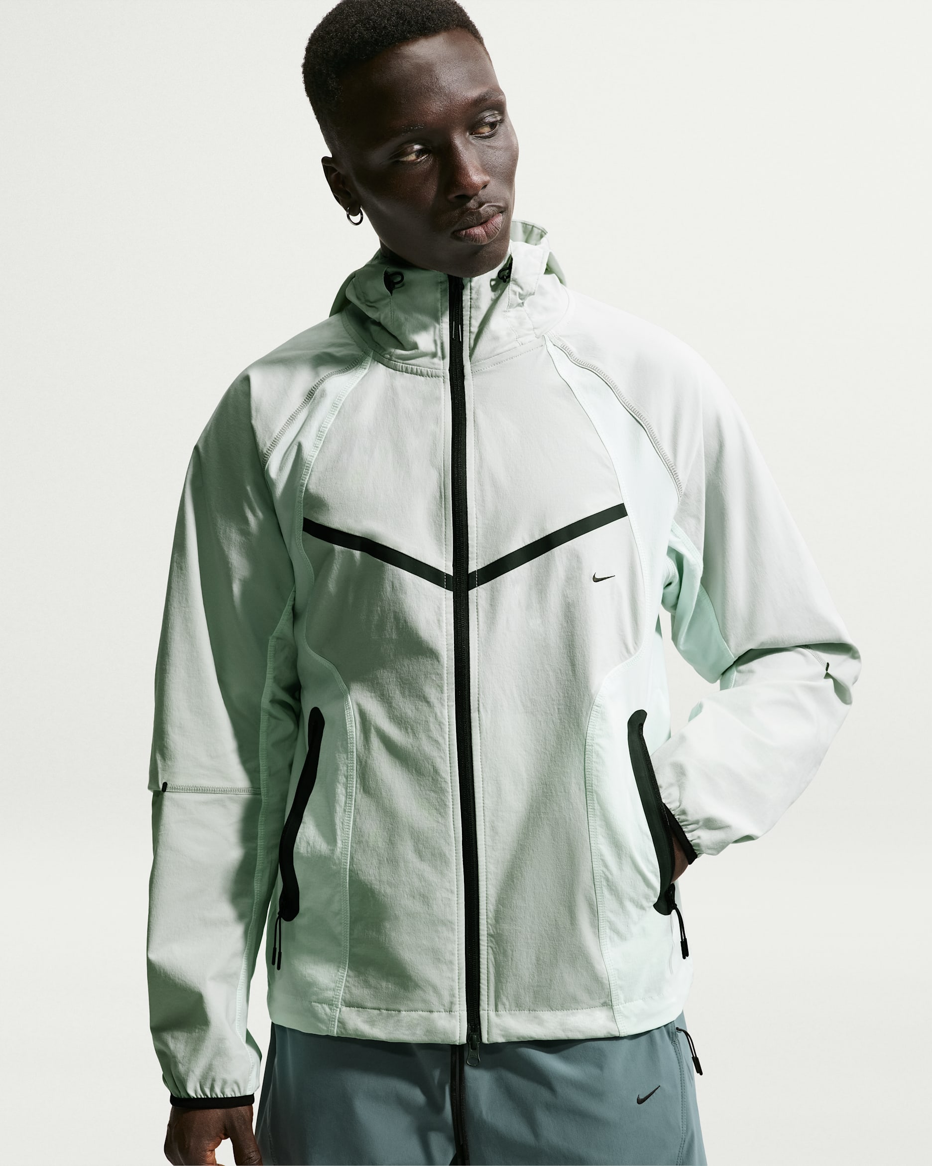 Nike Tech Men's Dri-FIT Woven Full-Zip Color-Block Windrunner Jacket - Light Silver/Barely Green/Black