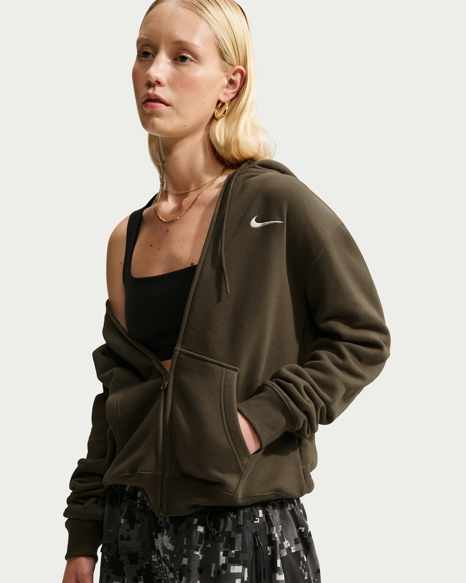 Nike Studio Fleece Medium Weight Women's Full-Zip Hoodie - Dark Hazel/Sail