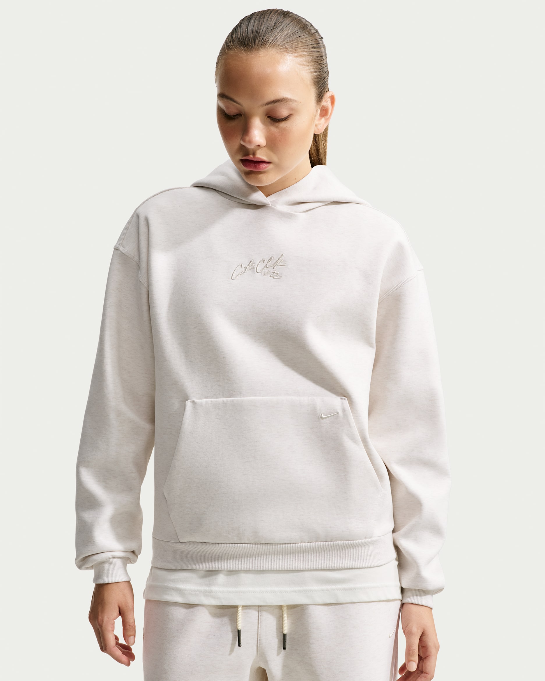 Caitlin Standard Issue Women's Dri-FIT Pullover Basketball Hoodie - Pale Ivory/Heather/Pale Ivory