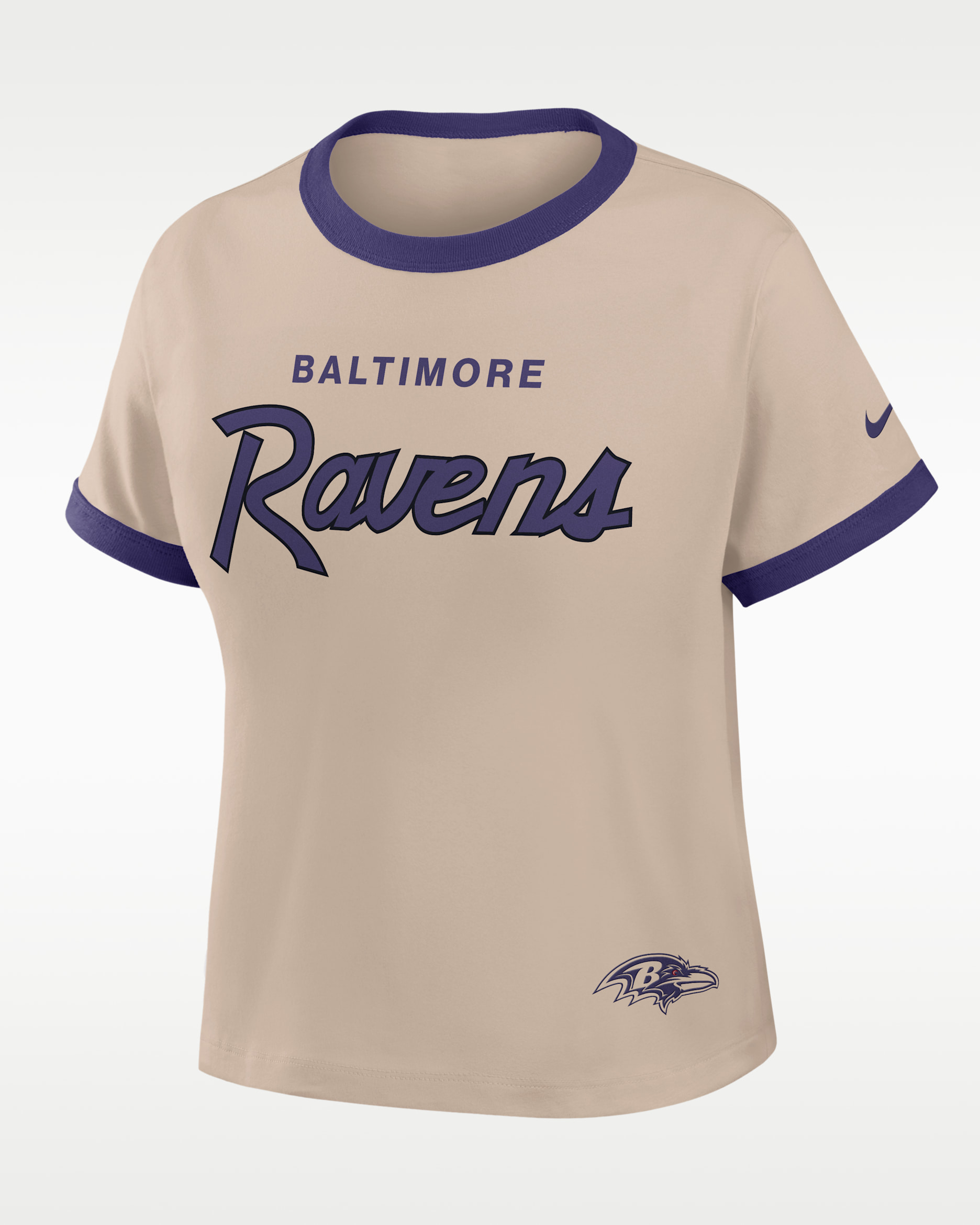 Baltimore Ravens Rewind Ringer Mod Women's Nike NFL Cropped T-Shirt - Cream