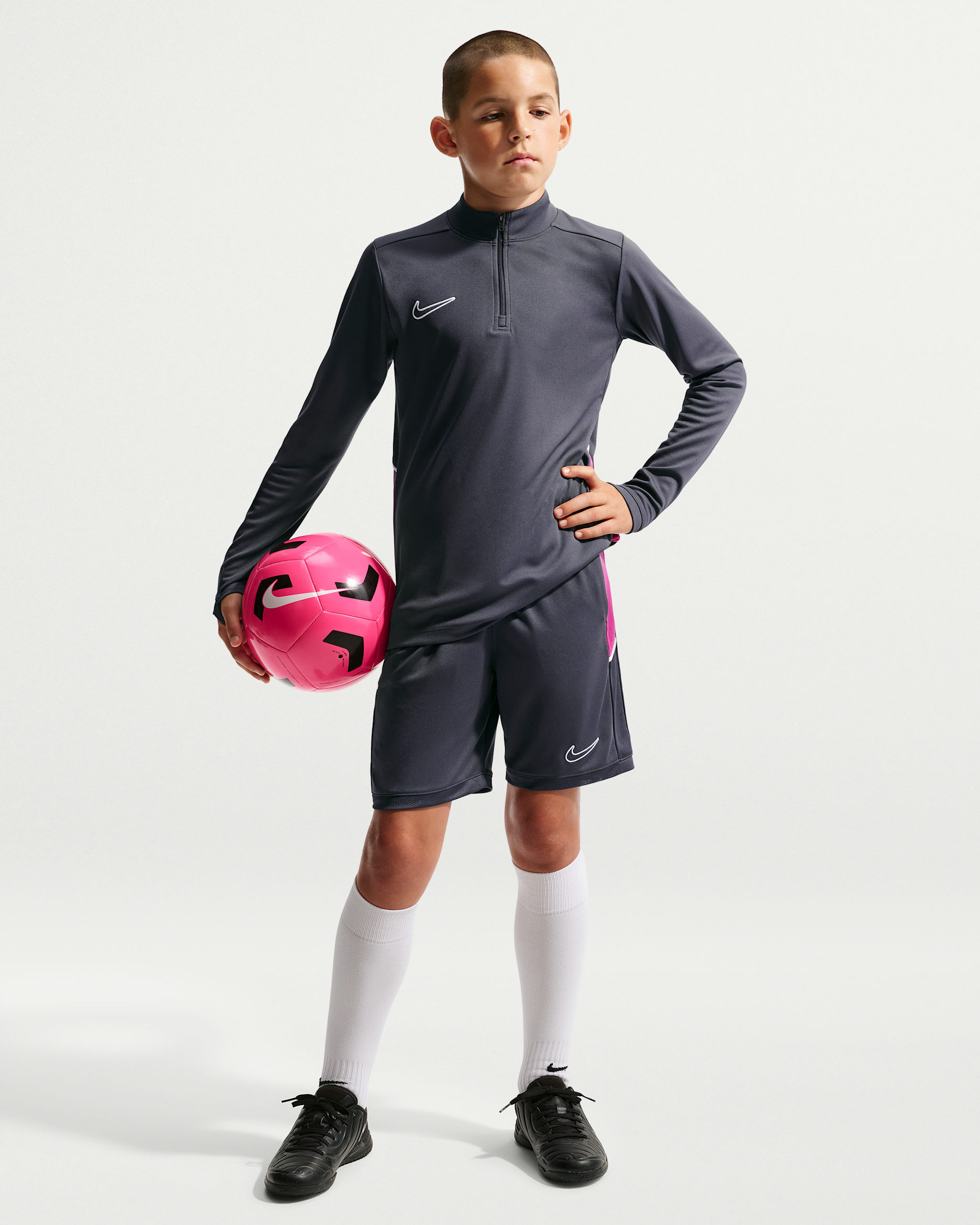 Nike Academy Big Kids' Dri-FIT Soccer Knit Shorts - Gridiron/Medium Fuchsia/Gridiron/White