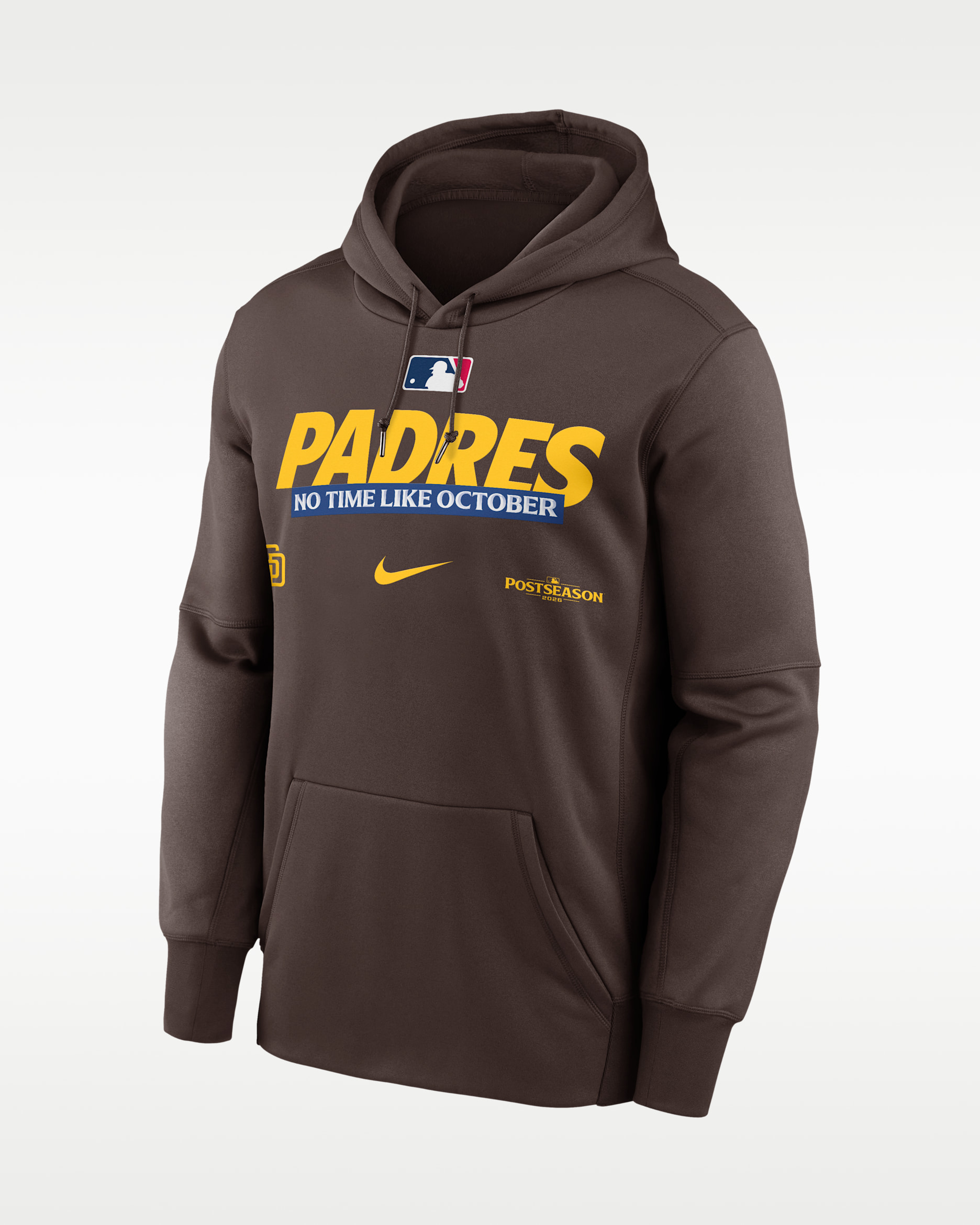 San Diego Padres 2026 Postseason Authentic Collection Men's Nike Therma-FIT MLB Pullover Hoodie - Brown