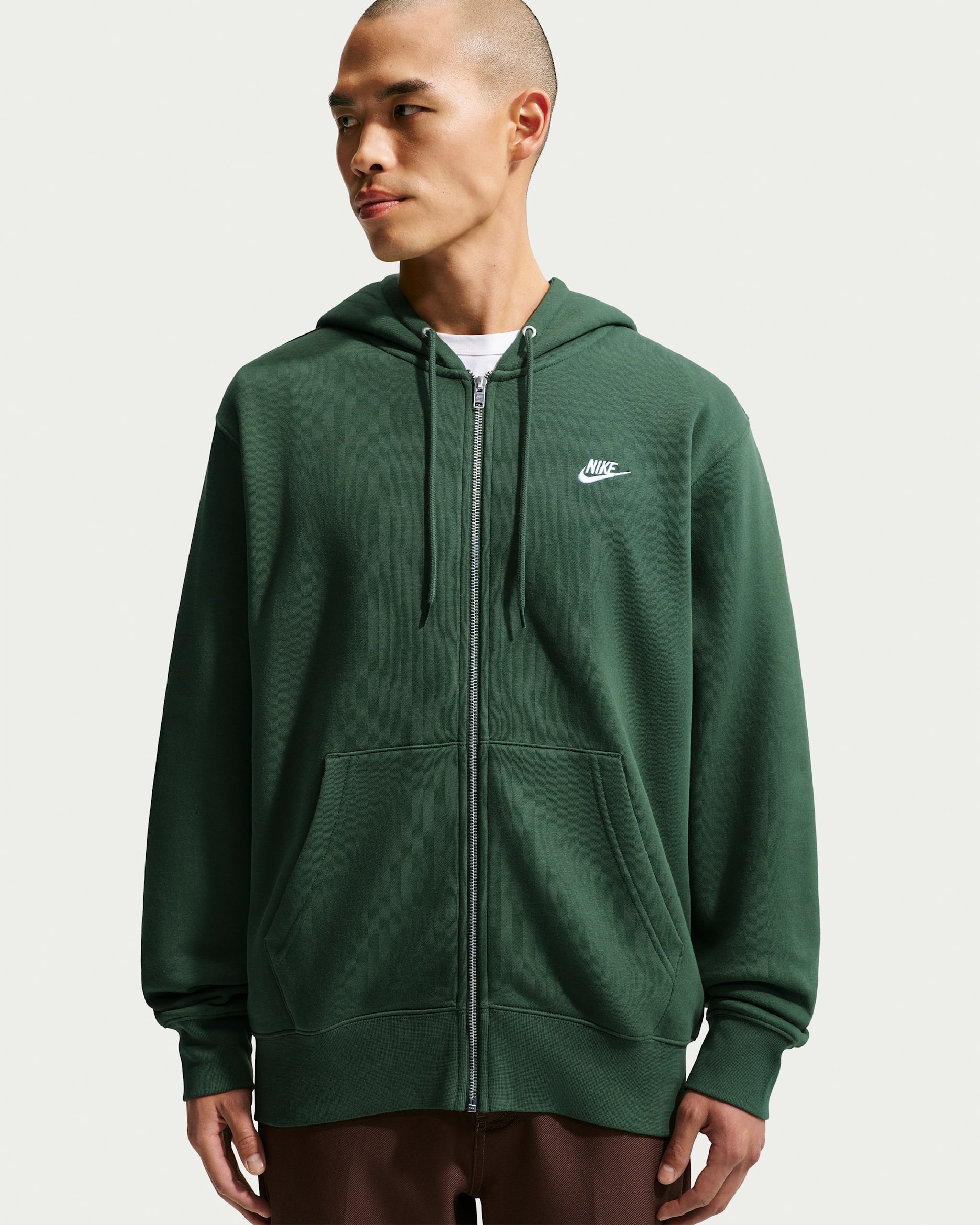Nike Club Men's Full-Zip Fleece Hoodie - Fir/Fir/White