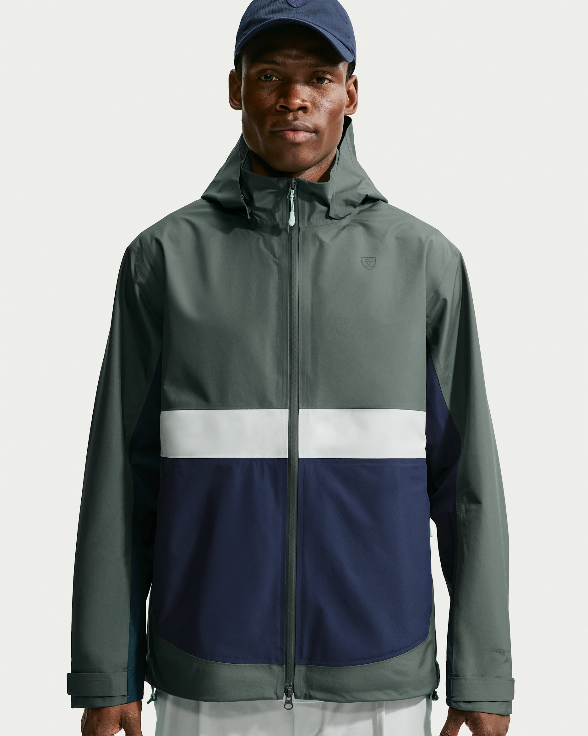 Nike Par Men's Storm-FIT ADV Loose Golf Jacket - Camo Green/College Navy/Spruce Aura/Black