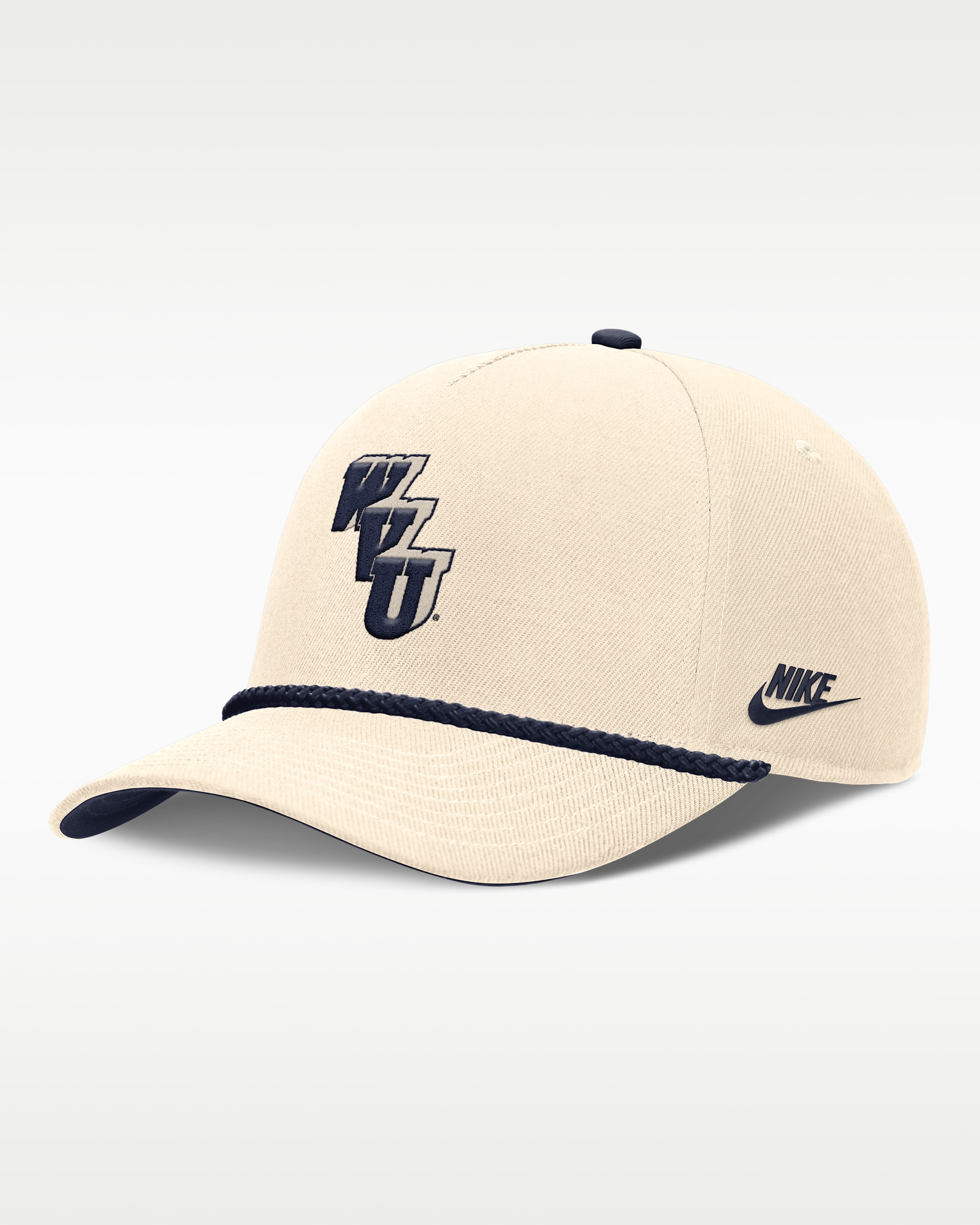West Virginia Legacy Vintage Rope Rise Men's Nike College Adjustable Hat - Natural/Navy/Navy